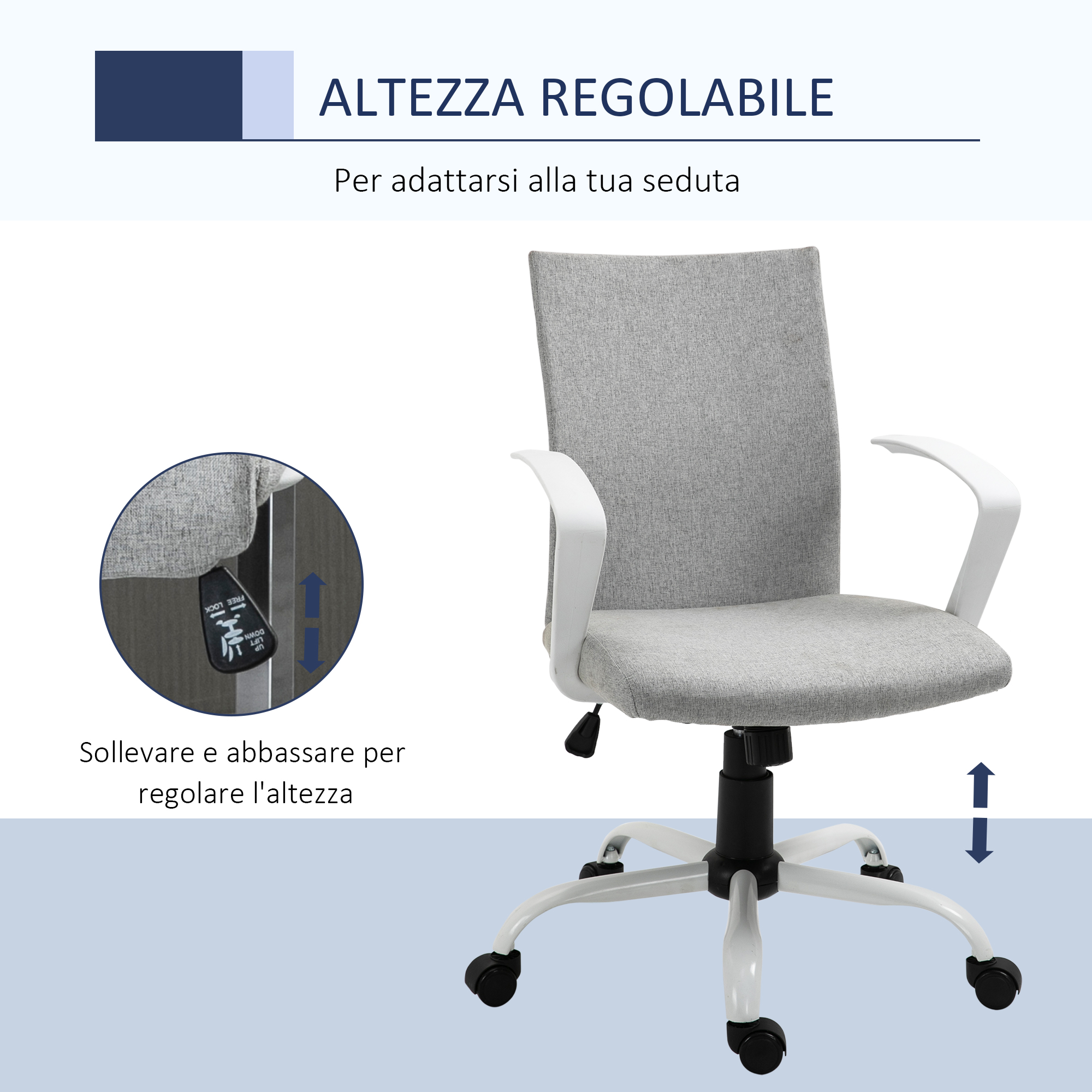 Vinsetto Sedia Ufficio Ergonomica Ad Altezza Regolabile, Sedia Girevole E Traspirante 55x48x82 5 94 5 Cm Grigia 92025225