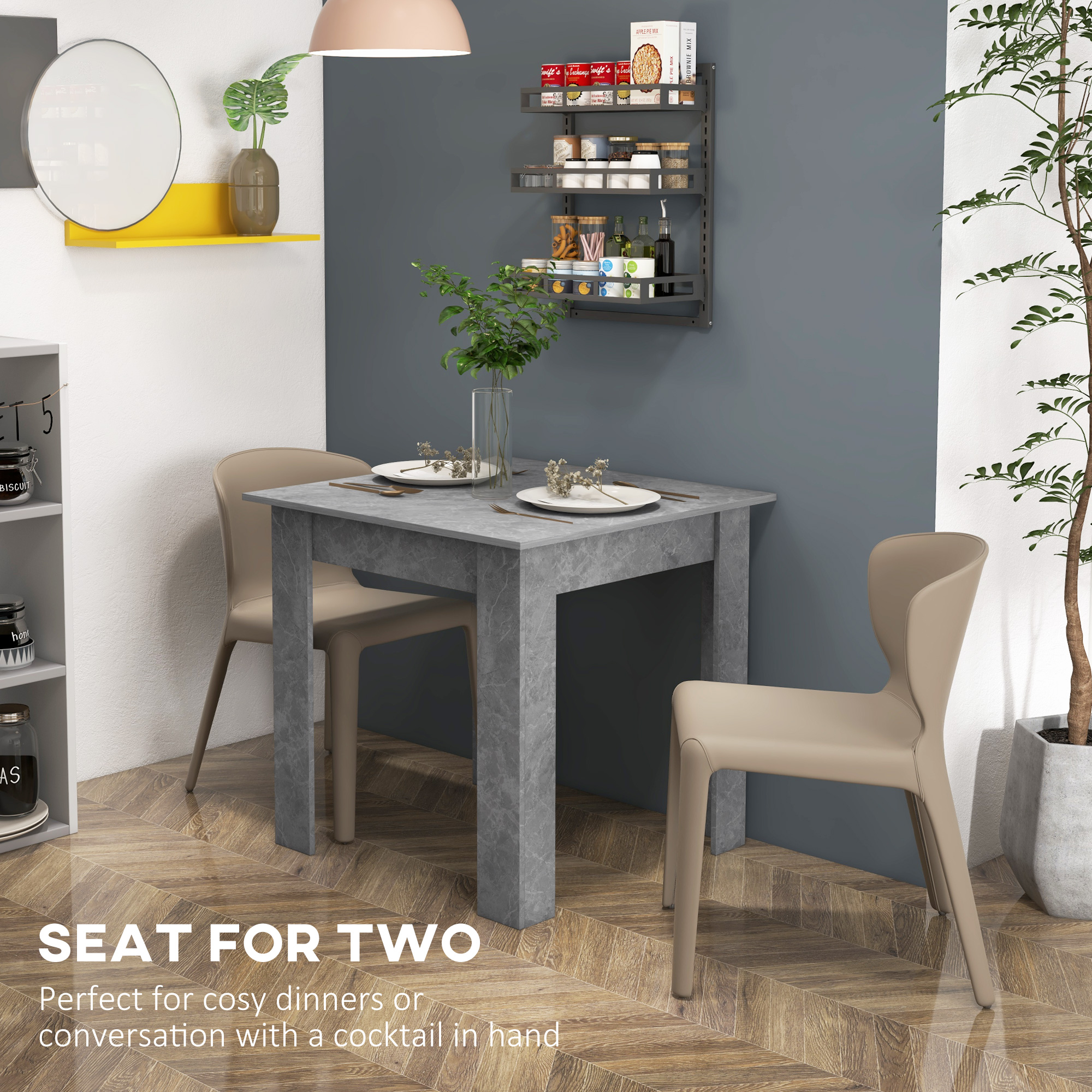 HOMCOM Square Dining Table, Modern Small Dining Table with Faux Cement Effect, Space Saving, Non-slip Foot Pads, Cement Grey 4