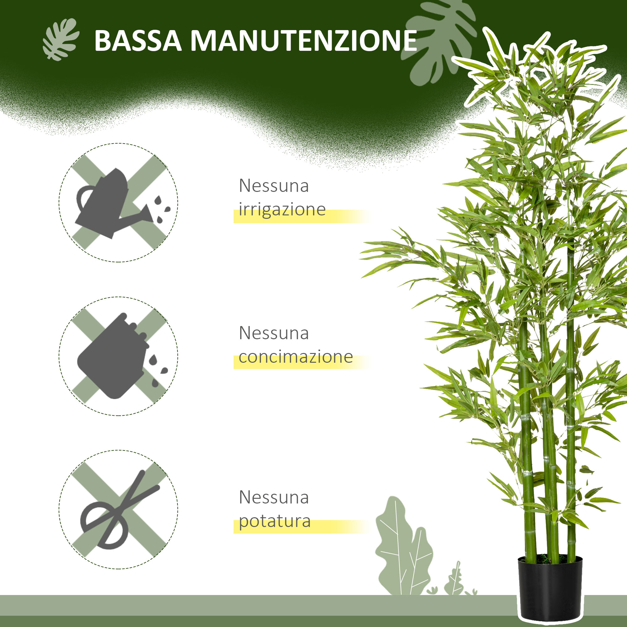 HOMCOM Piante artificiali, bambù artificiale, pianta artificiale da 180 cm con 830 foglie, pianta da appartamento, albero artificiale, decorazione vegetale per interni, verde