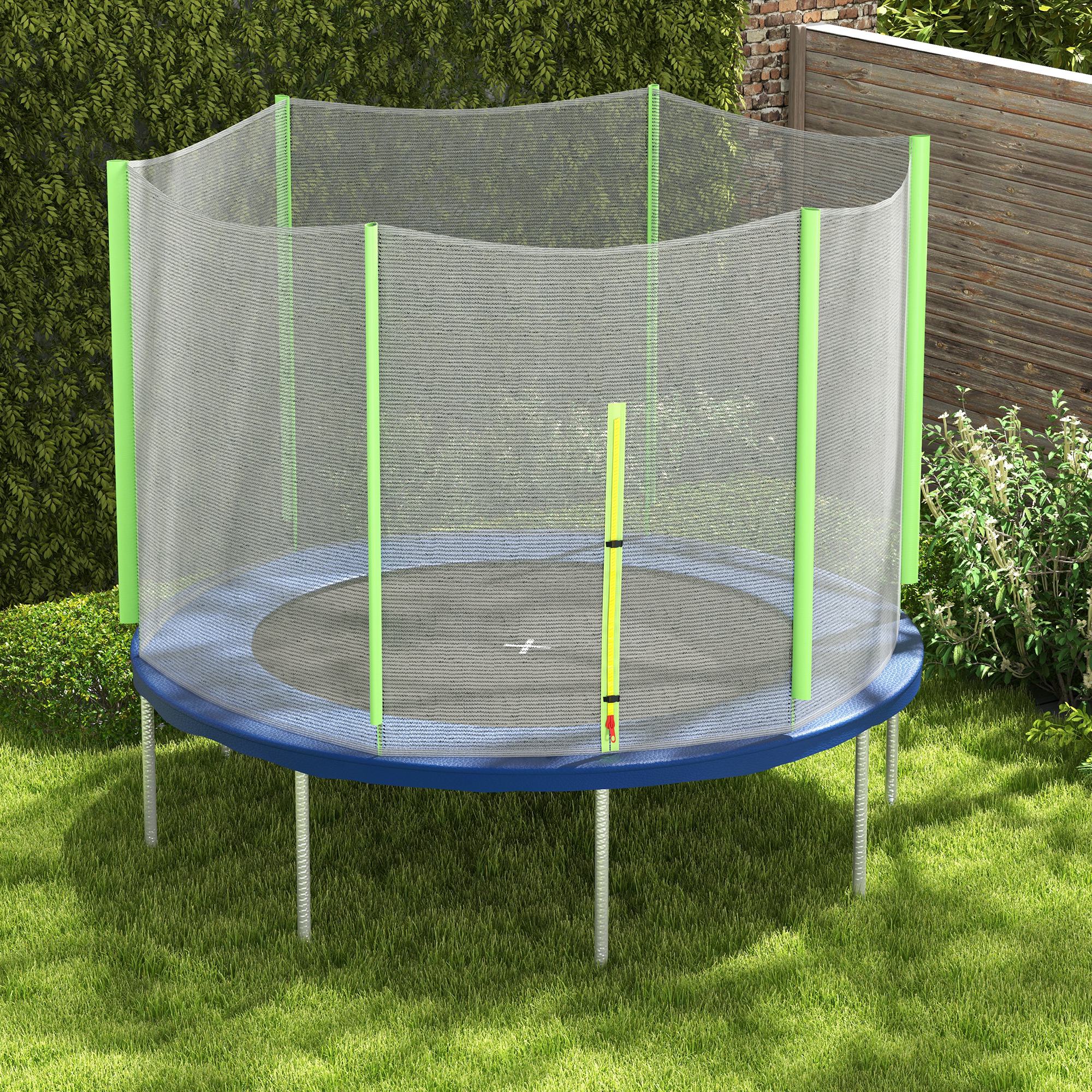 SPORTNOW 10ft Trampoline Net Replacement with 6 Plastic Pole Covers, Weather-Resistant Trampoline Netting Replacement with Zipped Entrance, Poles Not Included, Green 7