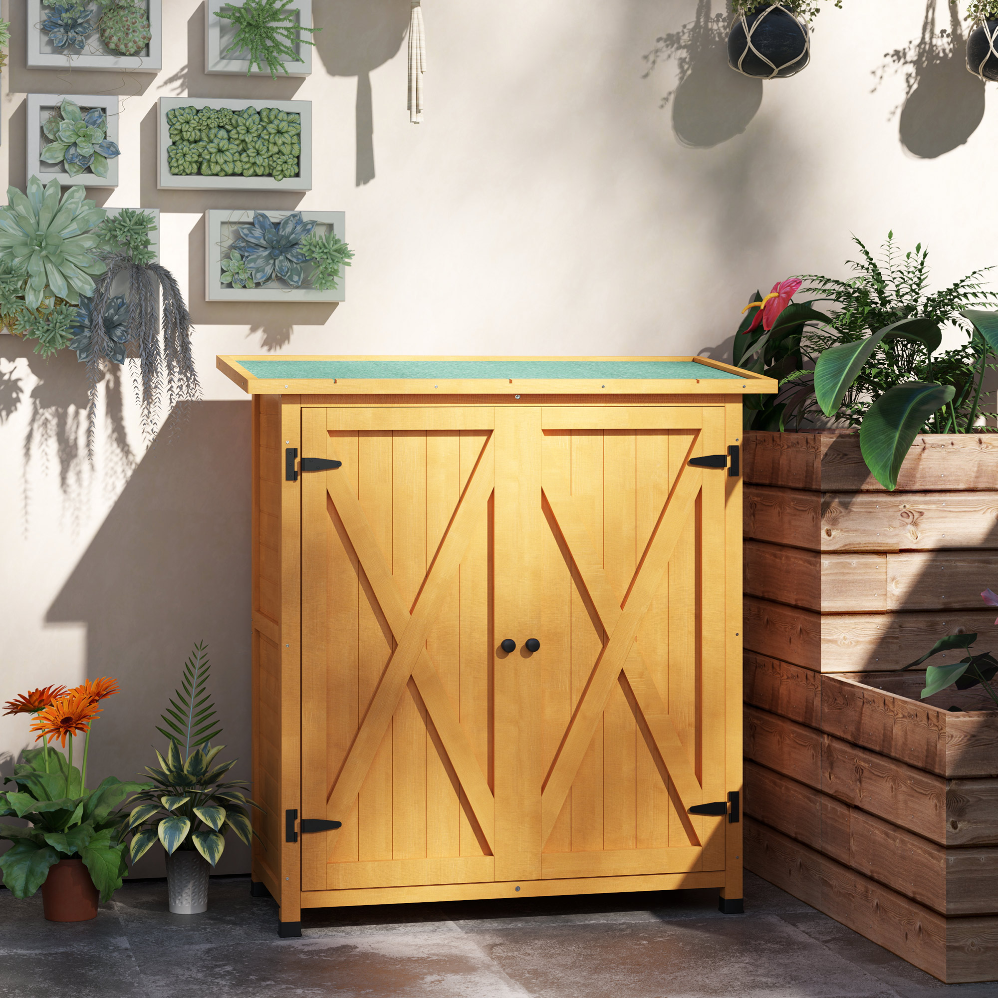 Outsunny 46.5 x 97cm Compact Wooden Storage Shed Yellow 8