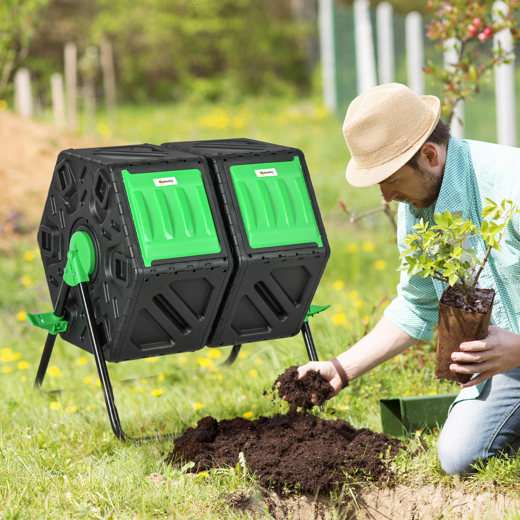 Outsunny 130L Double Chamber Composter Black 2