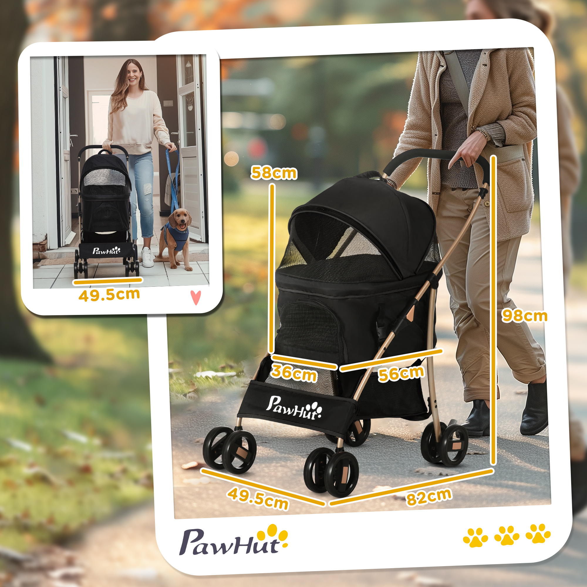 PawHut 3 In 1 Detachable Pet Stroller, for Extra Small and Small Dogs Black 3