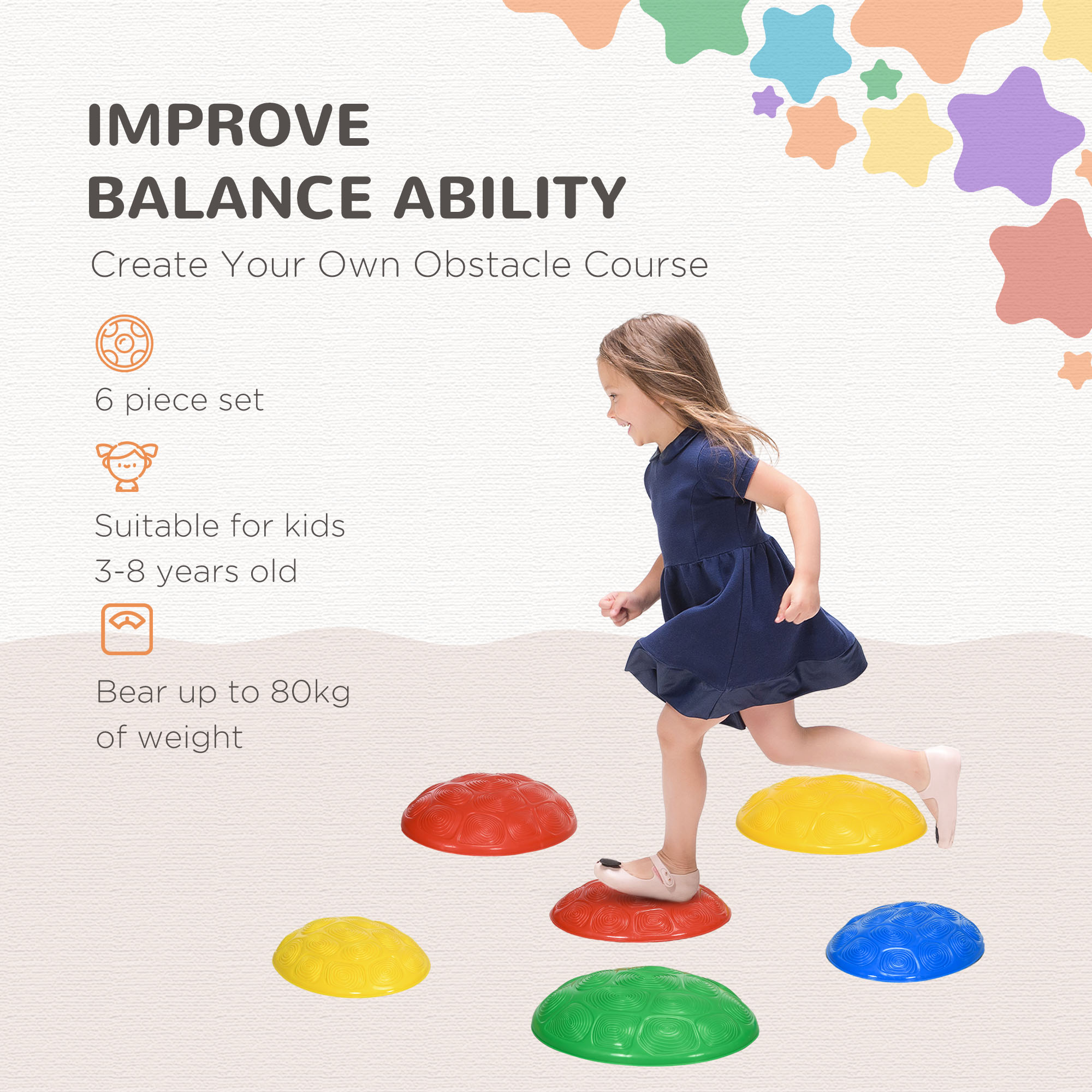ZONEKIZ Six-Piece Kids Stepping Stones, with Non-Slip Mats, Balance River Stones 4