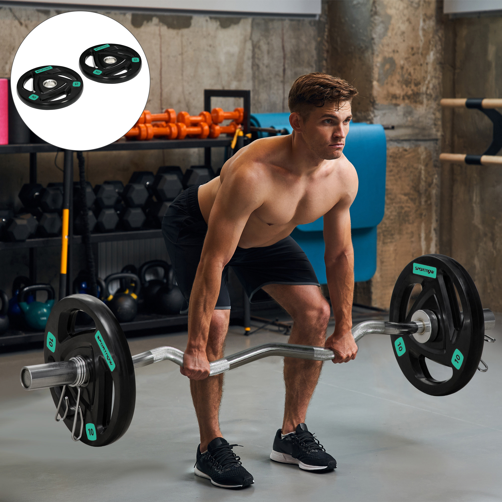 SPORTNOW Two 10kg Olympic Weight Plates, Tri-Grip Rubber-Coated Barbell Weights, with 5cm Holes, for Home, Gym, Office 2