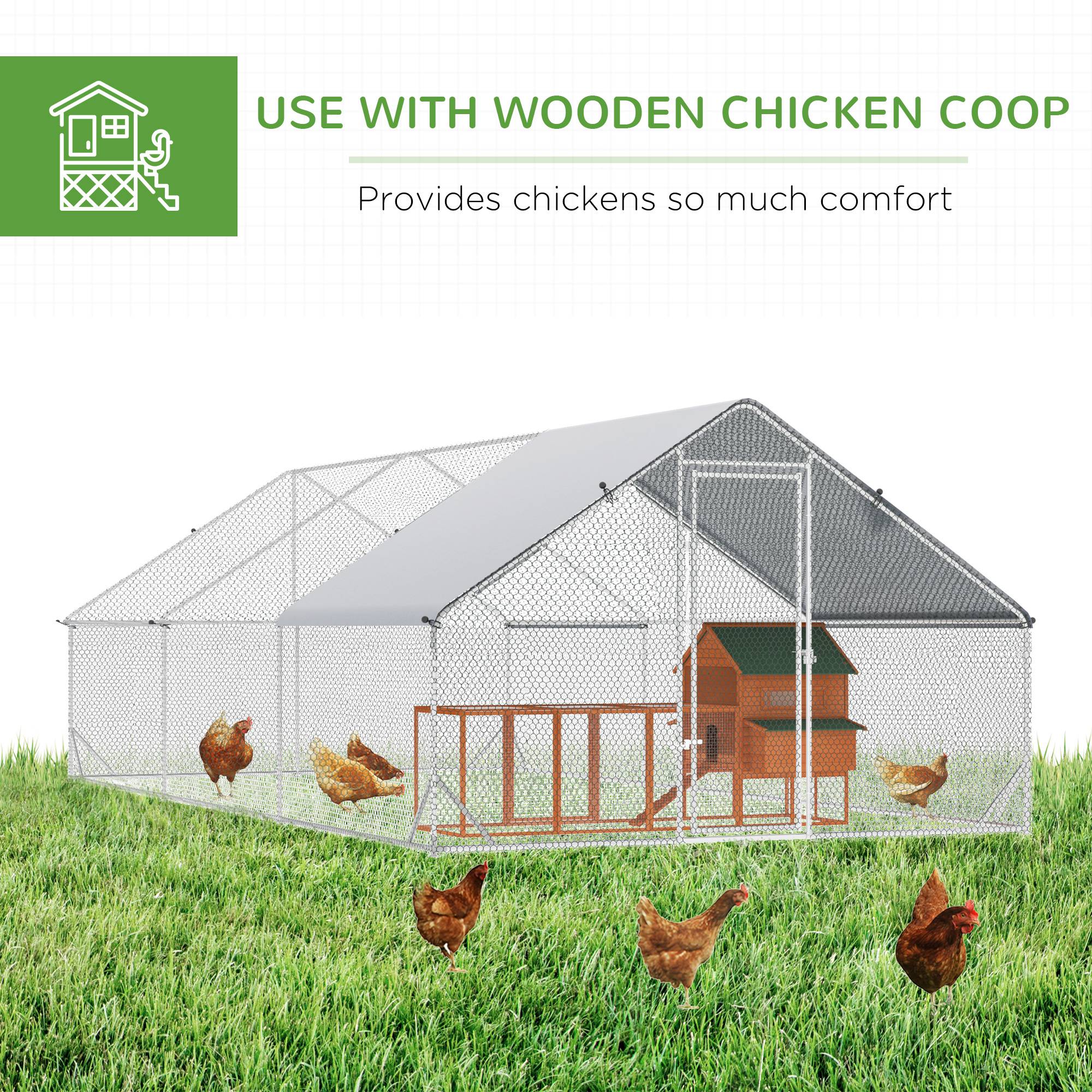 PawHut Large Hen Coop, Galvanised Walk In Chicken Run with Cover, 6 x 3 x 2m, Silver 5