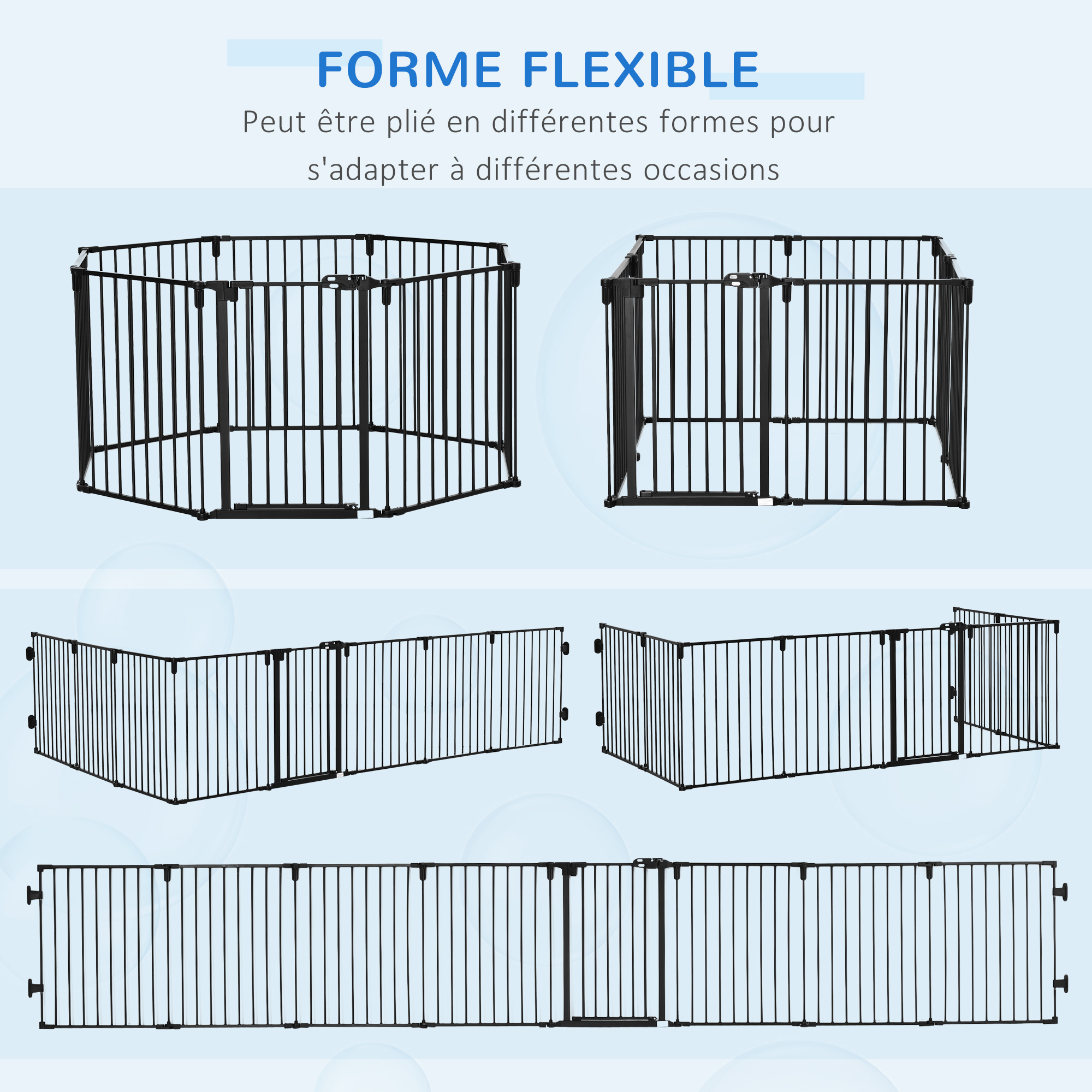 Grille De Protection Pour Cheminée En Métal - 305 Cm De Long, 76 Cm De Haut - Noir, 5 éléments Dont Porte - Sécurité Enfant/animal - 5