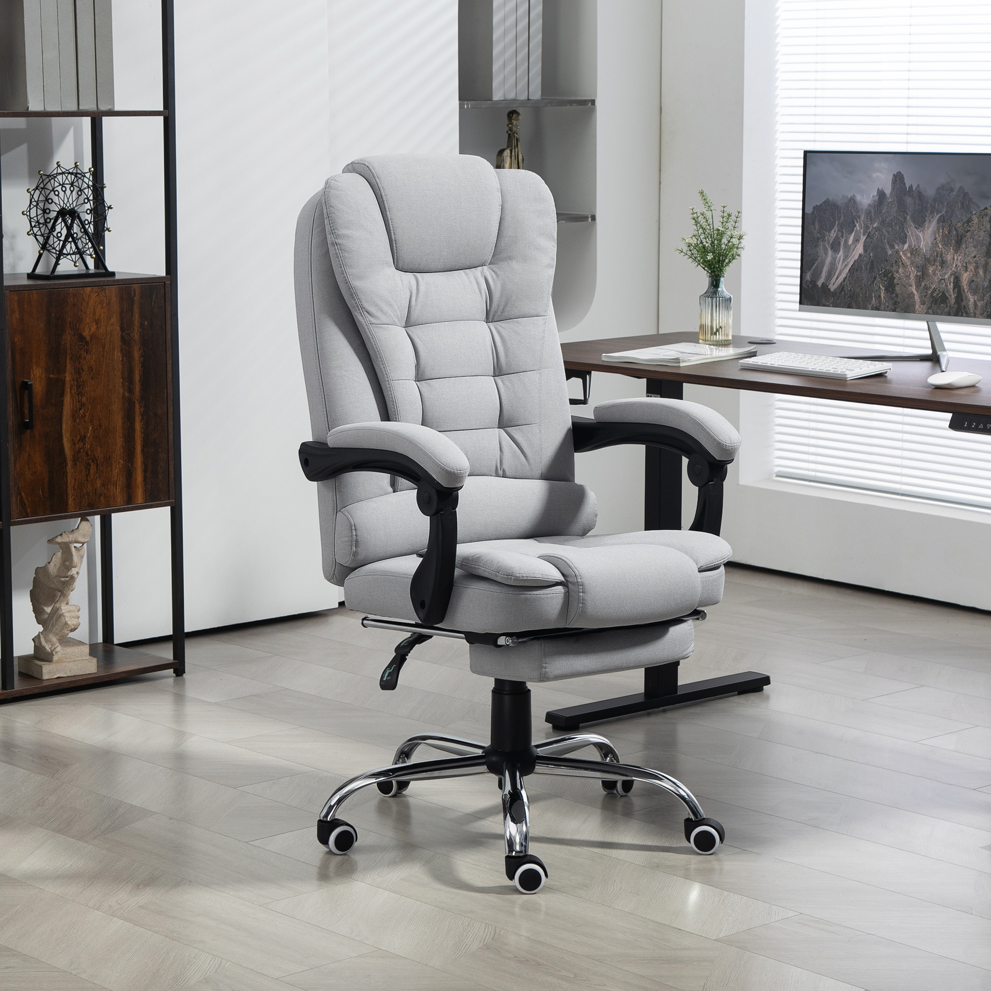 HOMCOM Linen-Look Adjustable Office Chair Light Grey 2