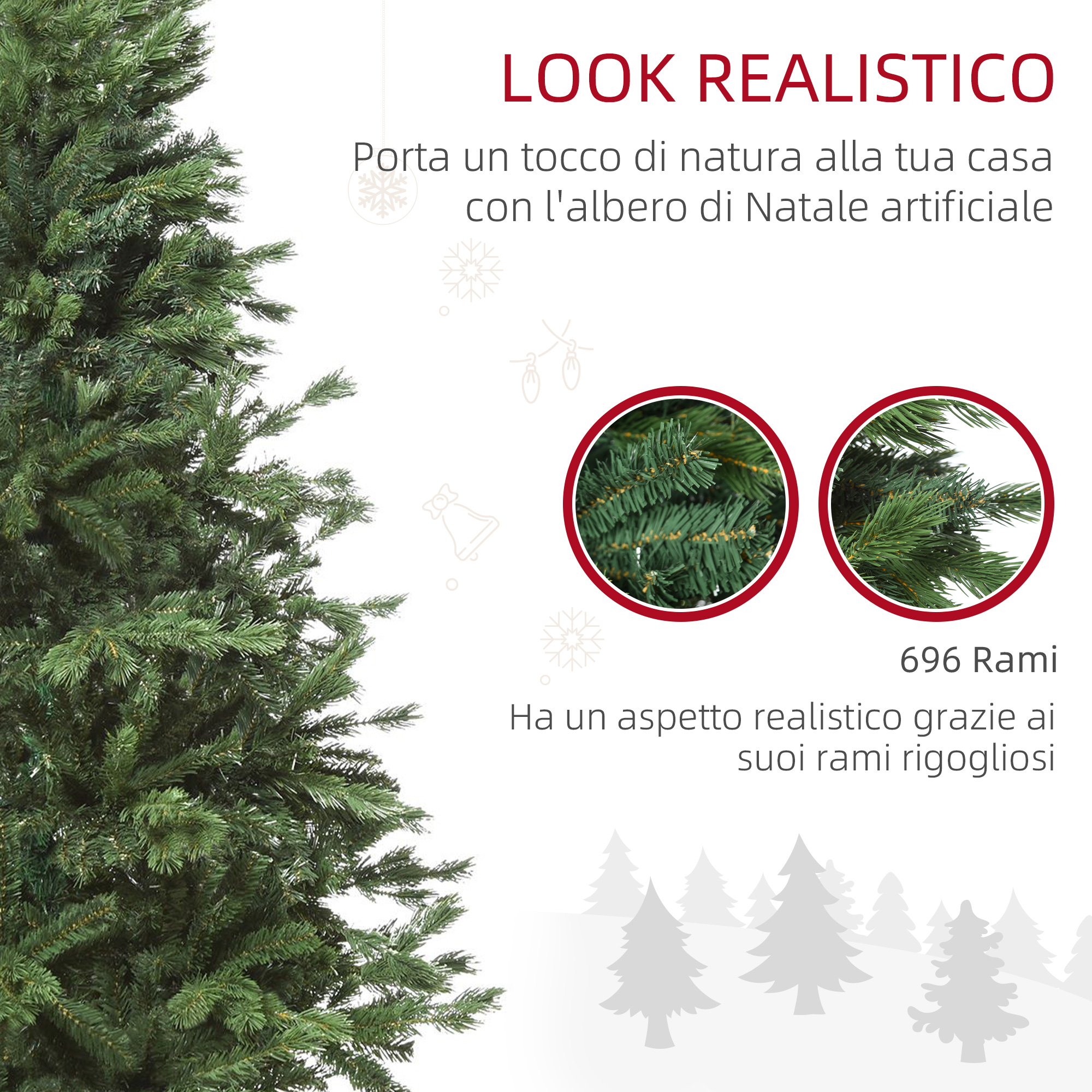 Albero di Natale Artificiale Gigante 180cm Realistico con 696 Rami, Base Pieghevole e Rimovibile