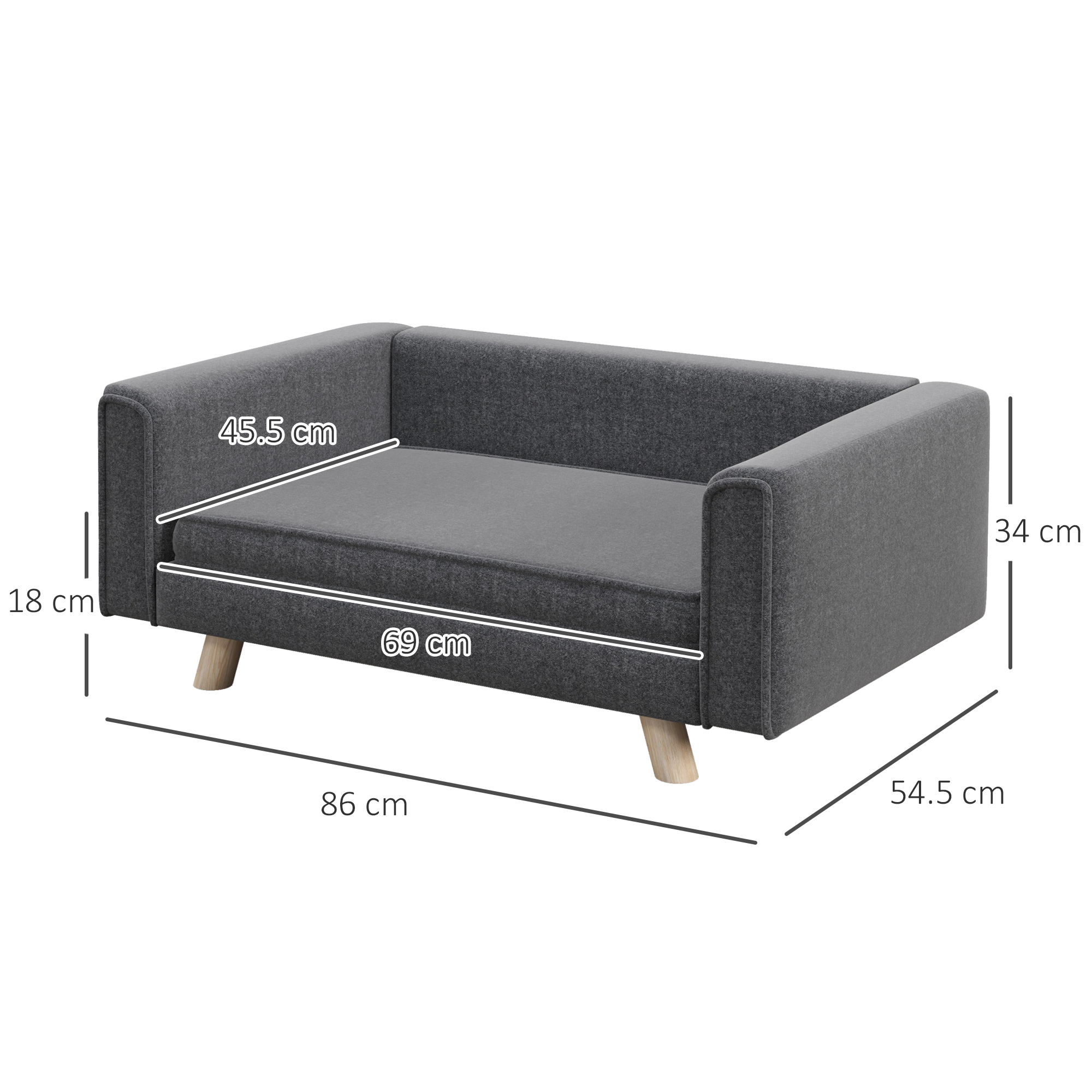 PawHut Elevated Dog Sofa Bed, with Cushion, for Medium and Small Dogs, Grey 3