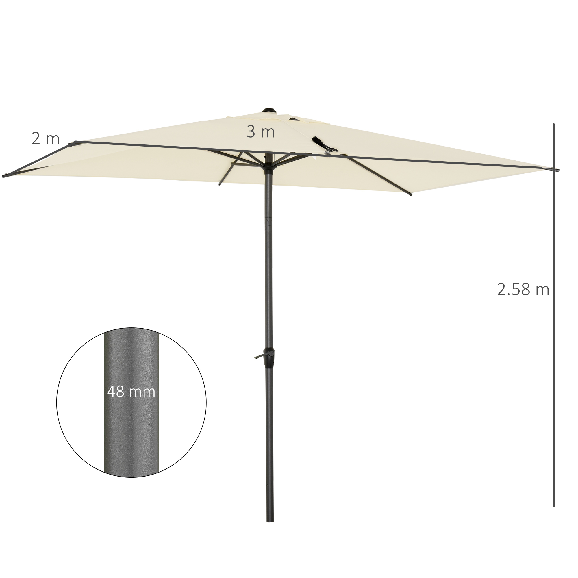 Outsunny 3 x 2m Garden Parasol Patio Sun Umbrella Canopy Rectangular Sun  Shade Aluminium Crank Tilt Mechanism, Beige w/ Adjustable Angle | AOSOM UK
