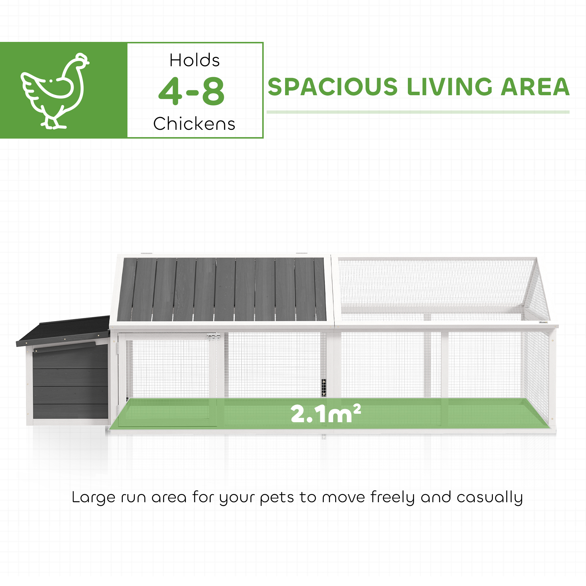 PawHut Wooden Chicken Coop with Nesting Box, Openable Roof, for 4-8 Chickens, White 4