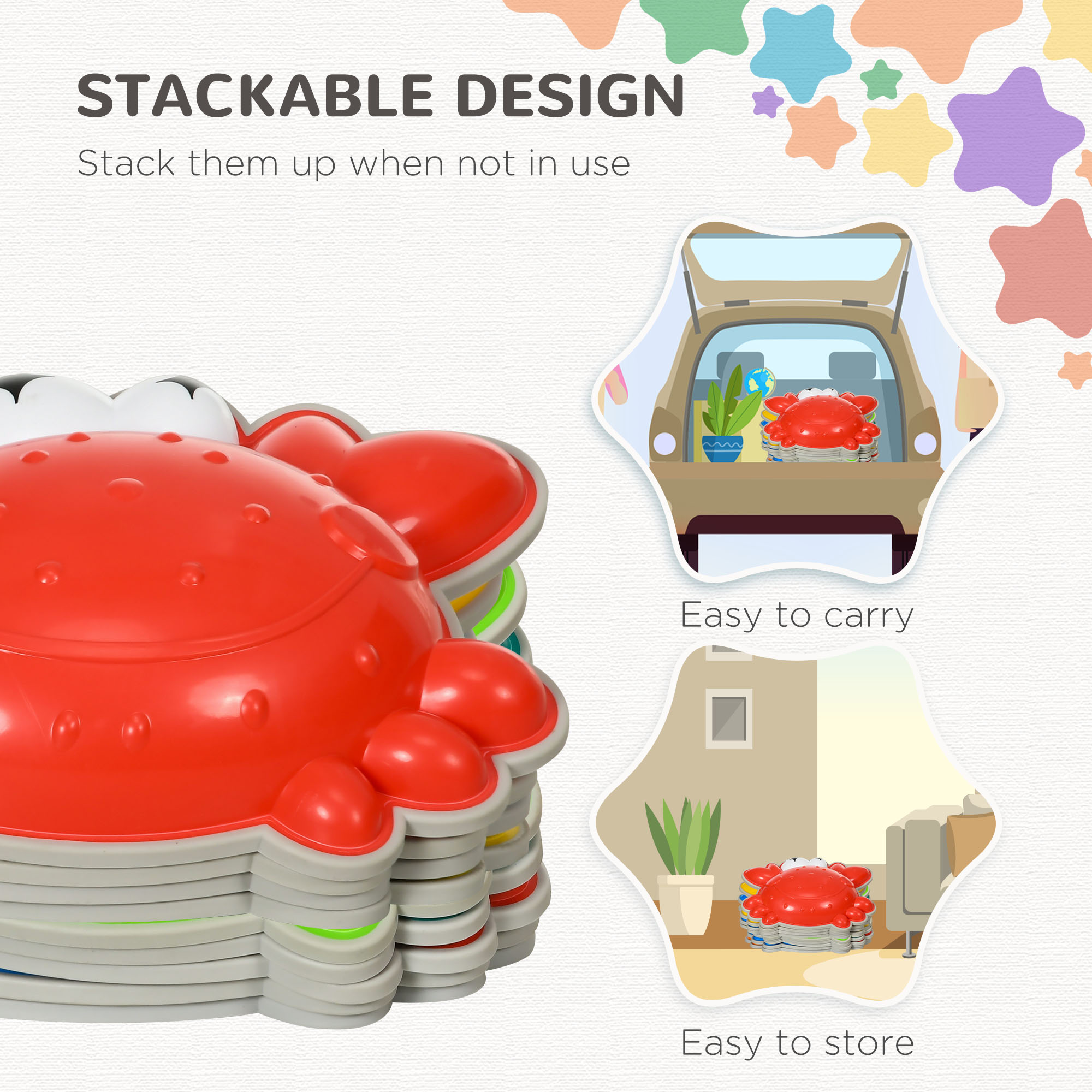 ZONEKIZ 9PCs Kids Stepping Stones with TPE Anti-Slip Edge, Crab-Designed Balance River Stones, Obstacle Courses, Stackable 6