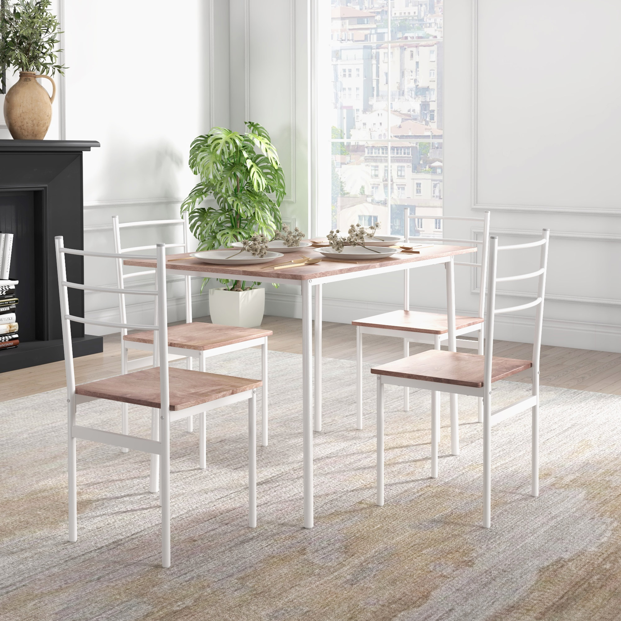 HOMCOM Five-Piece Compact Dining Table and Chairs Set Brown/White 7