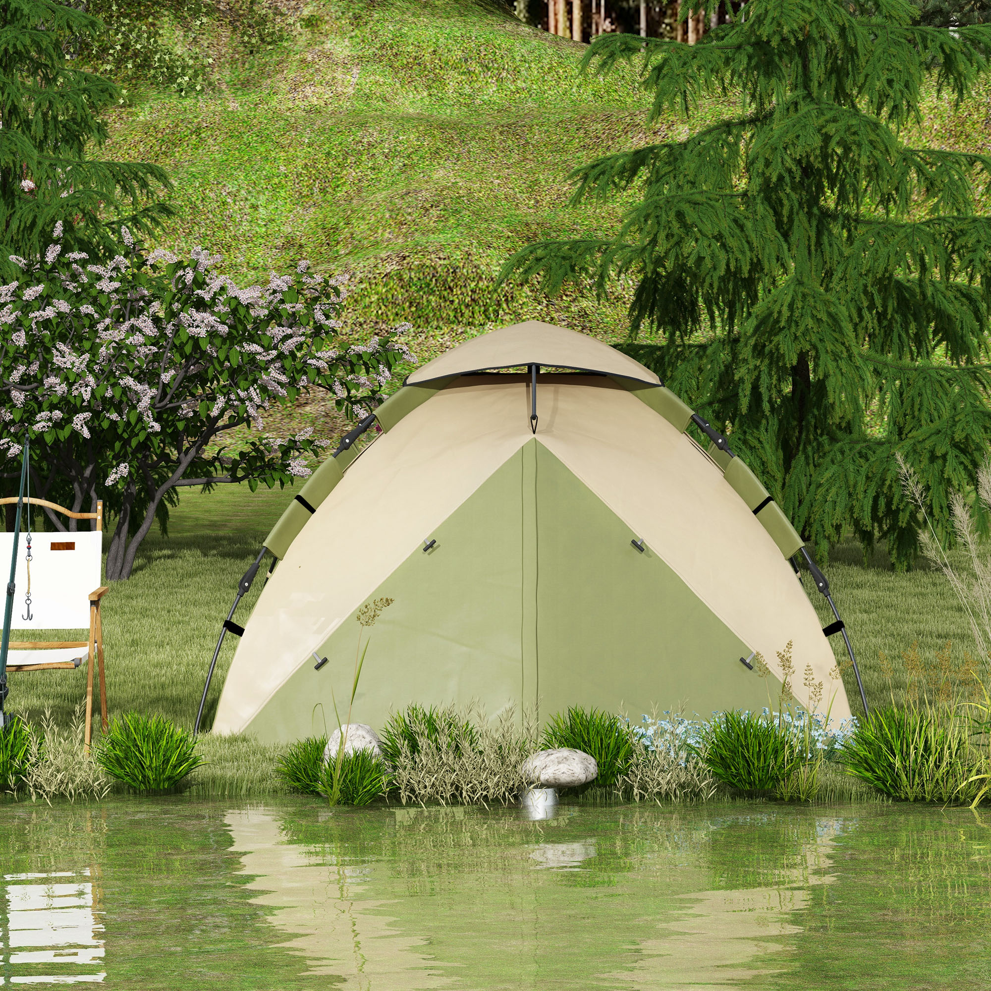 Outsunny Two-Man One Room Camping Tent, with Accessories Dark Green 8