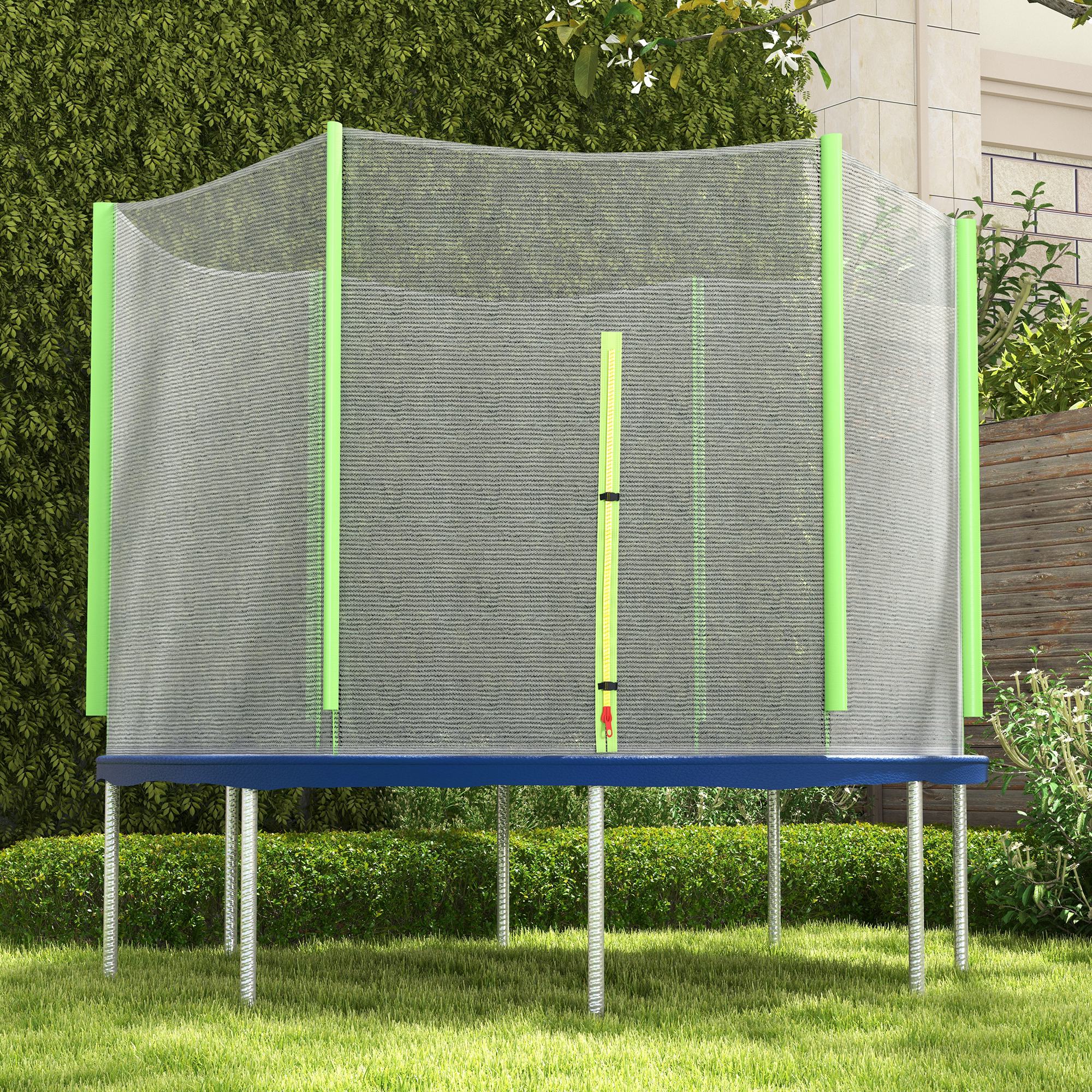 SPORTNOW 10ft Trampoline Net Replacement with 6 Plastic Pole Covers, Weather-Resistant Trampoline Netting Replacement with Zipped Entrance, Poles Not Included, Green 8