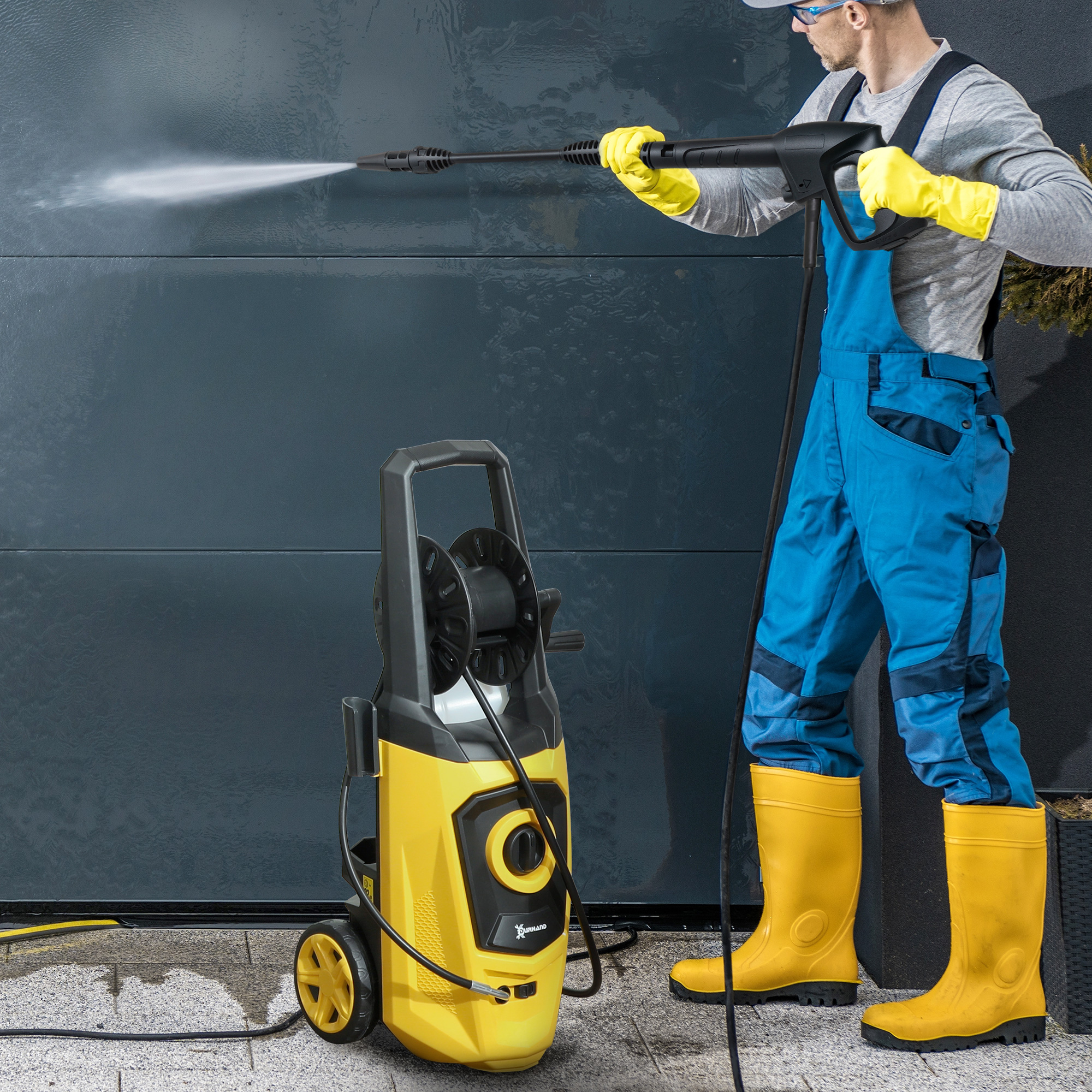 DURHAND 1800W High Pressure Washer, 150 Bar Pressure, 510 L/h Flow, High-Performance Portable Power Washer Jet Wash Cleaner with 6M Hose and Hose Reel for Garden, Car, Furniture, Yellow 2