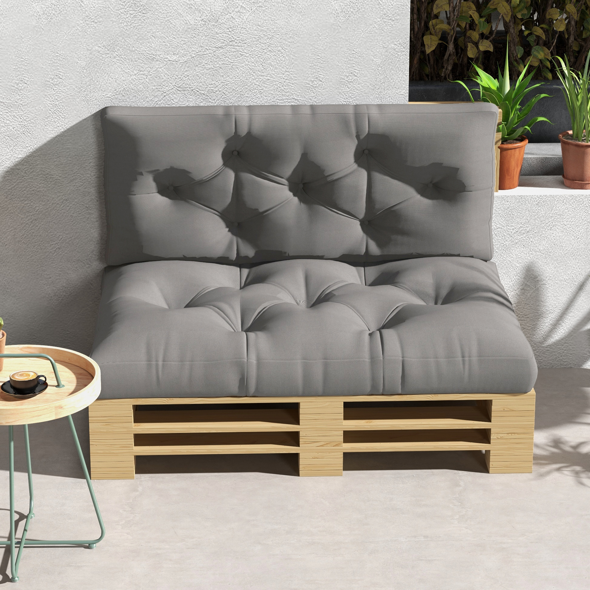 Outsunny Seat and Back Padded Pallet Cushion Set Light Grey 6