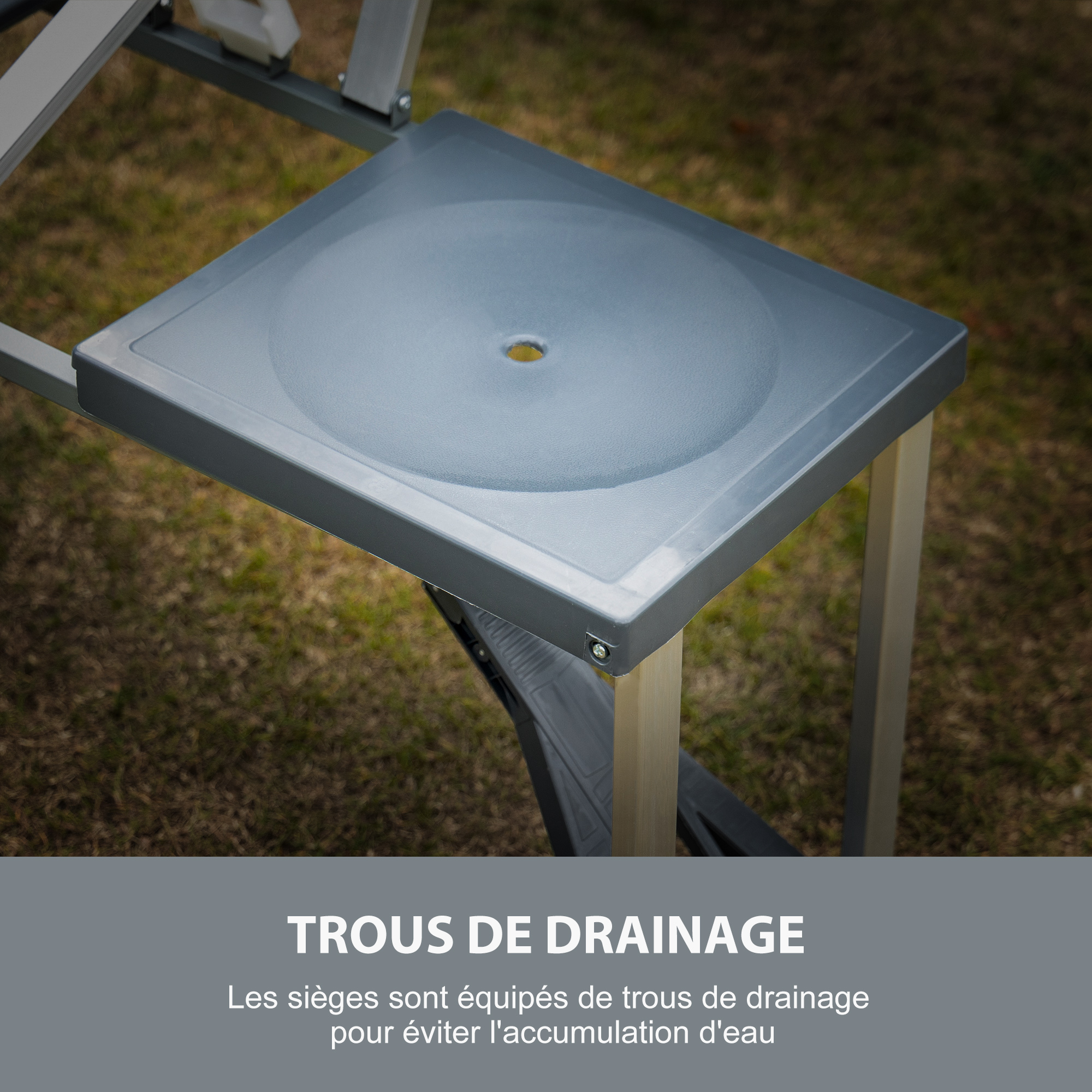 Outsunny Table De Camping Pliante 4 Places Avec Chaise Intégrée – Format Valise, Alu Et Bois, Pour Pique-nique Et Plage (86x72,5x67 Cm)