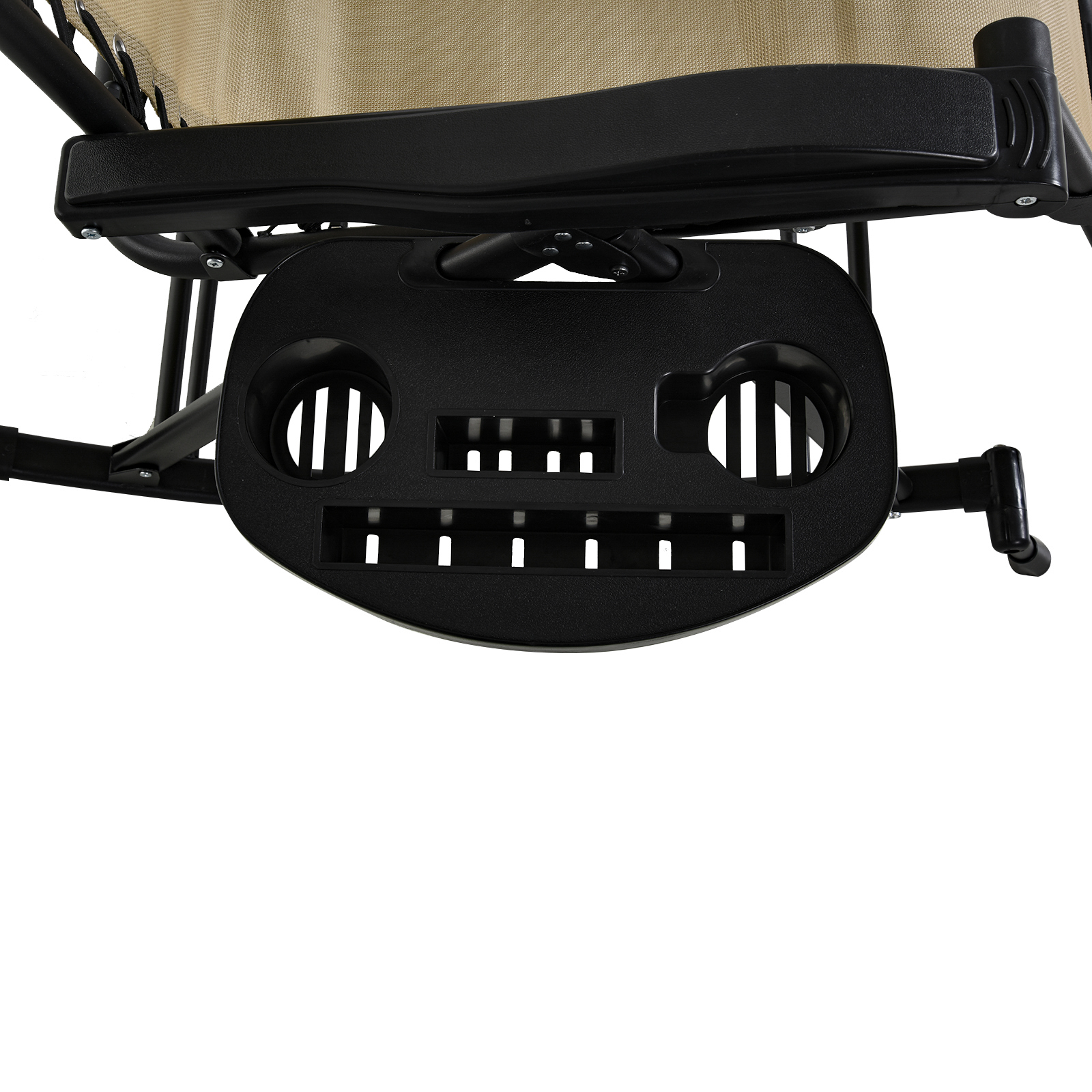 Outsunny Garden Rocking Chair Folding Recliner Outdoor Adjustable Sun Lounger Rocker Zero-Gravity Seat with Headrest Side Holder Patio Deck Beige 9