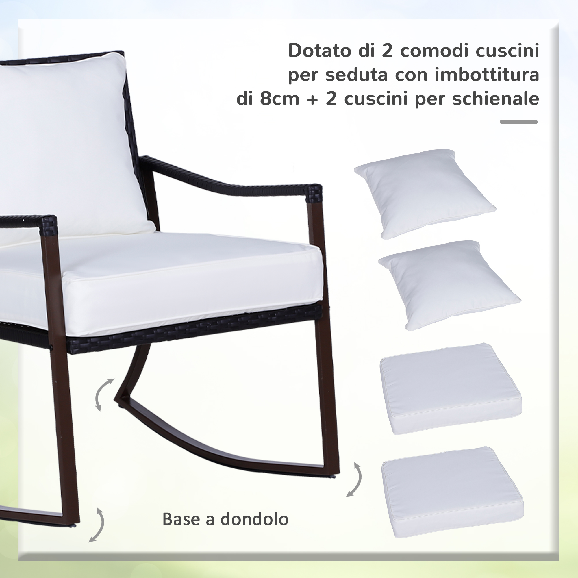 Poltrona Sospesa Outsunny - Divanetto A Dondolo Per 2 Persone Con Cuscino - Foto 9