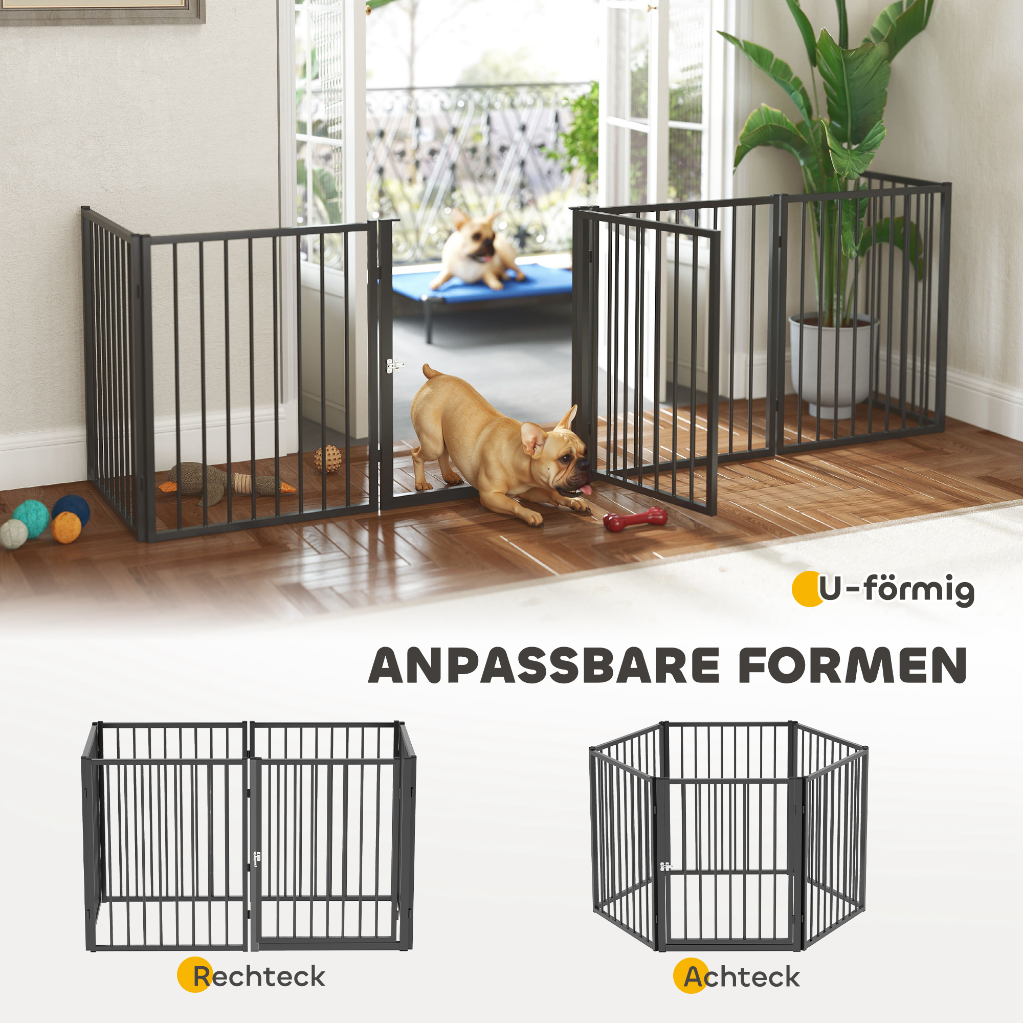 Kutsika mänguaedik, koerajooksuala, kutsikate aedik, 6 paneeli uksega, kokkupandav ja kaasaskantav koerapiire, terasest, must