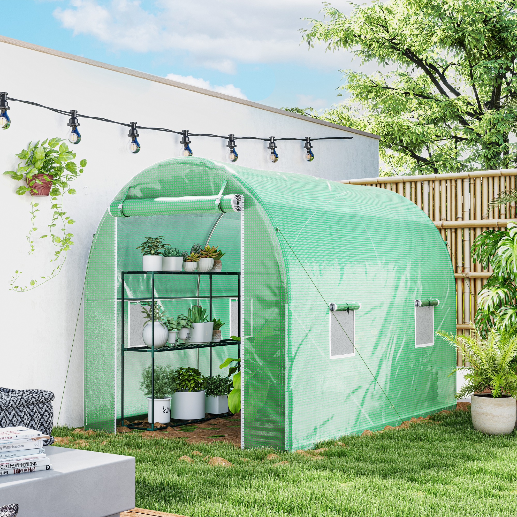 Outsunny 300 x 195cm Walk-In Tunnel Greenhouse Green 2