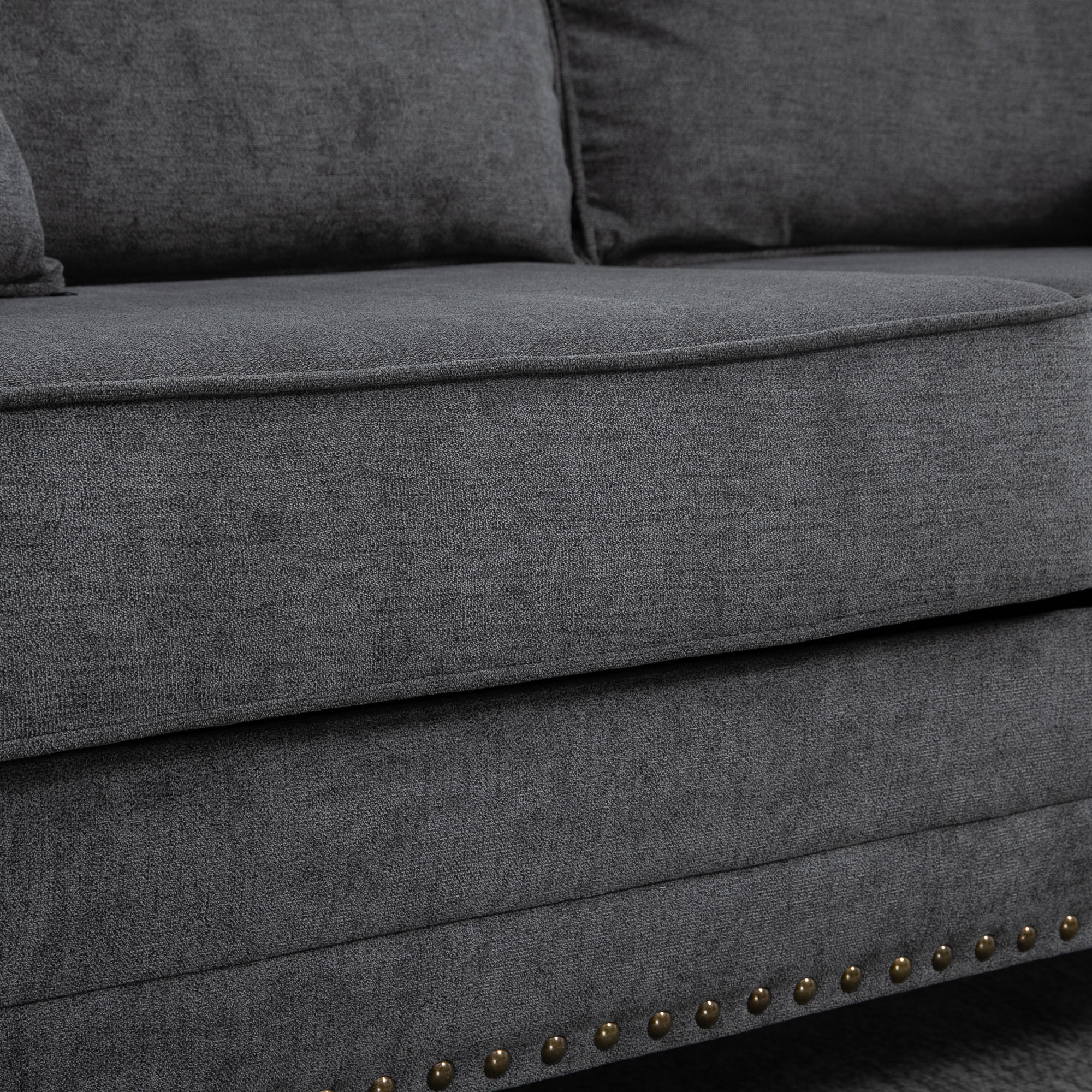 HOMCOM 196cm 3 Seater Sofa, Fabric Sofa with Rubber Wood Legs, Nailhead Trim, 2 Pillows, Small Upholstered Couch Settee for Living Room, Guest Room, Grey 7