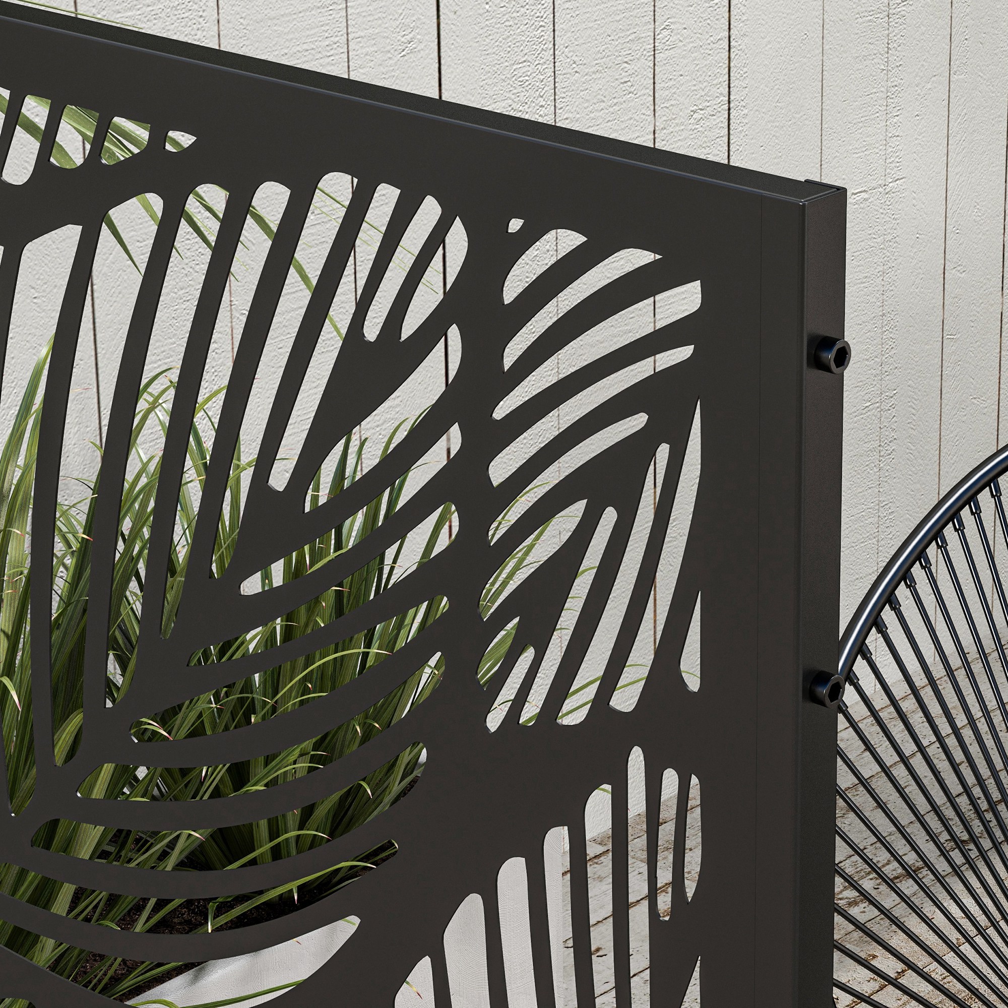Outsunny Metal Decorative Privacy Screen Outdoor Divider, Black Leaf 7