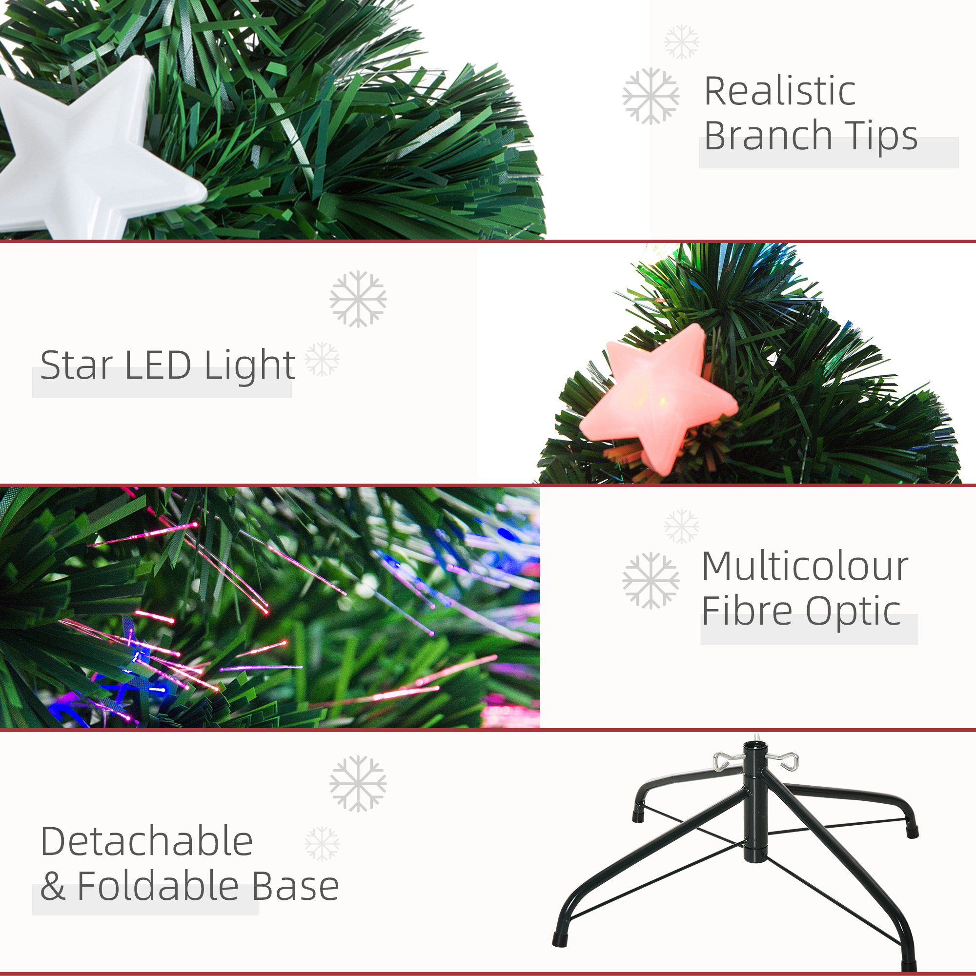 HOMCOM 5FT Prelit Artificial Christmas Tree Fibre Optic Star LED Light Holiday Home Xmas Decoration with LED Light for Indoor Party, Green 7