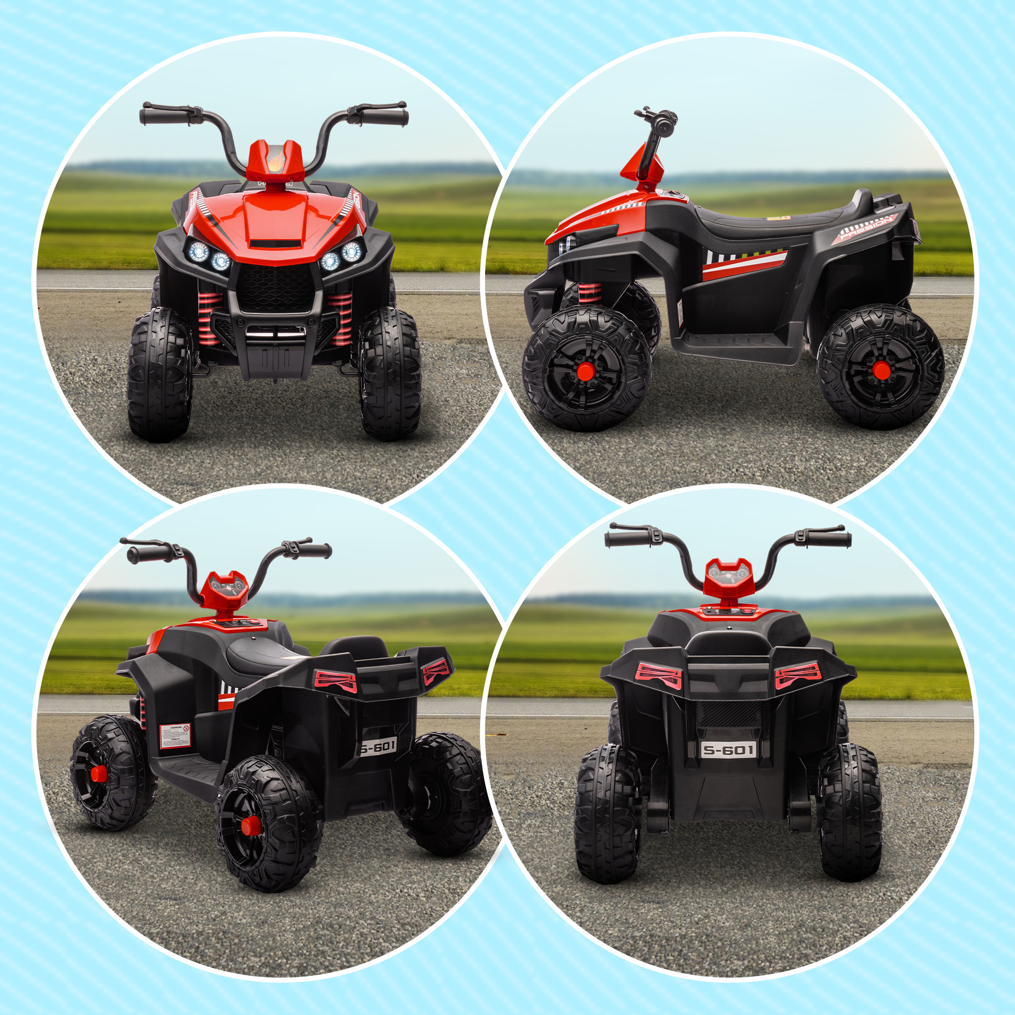 AIYAPLAY 12V Kids Electric Quad Bike w/ Spring Suspension System, Forward, Backward, LED Light, Music, MP3, Red 9