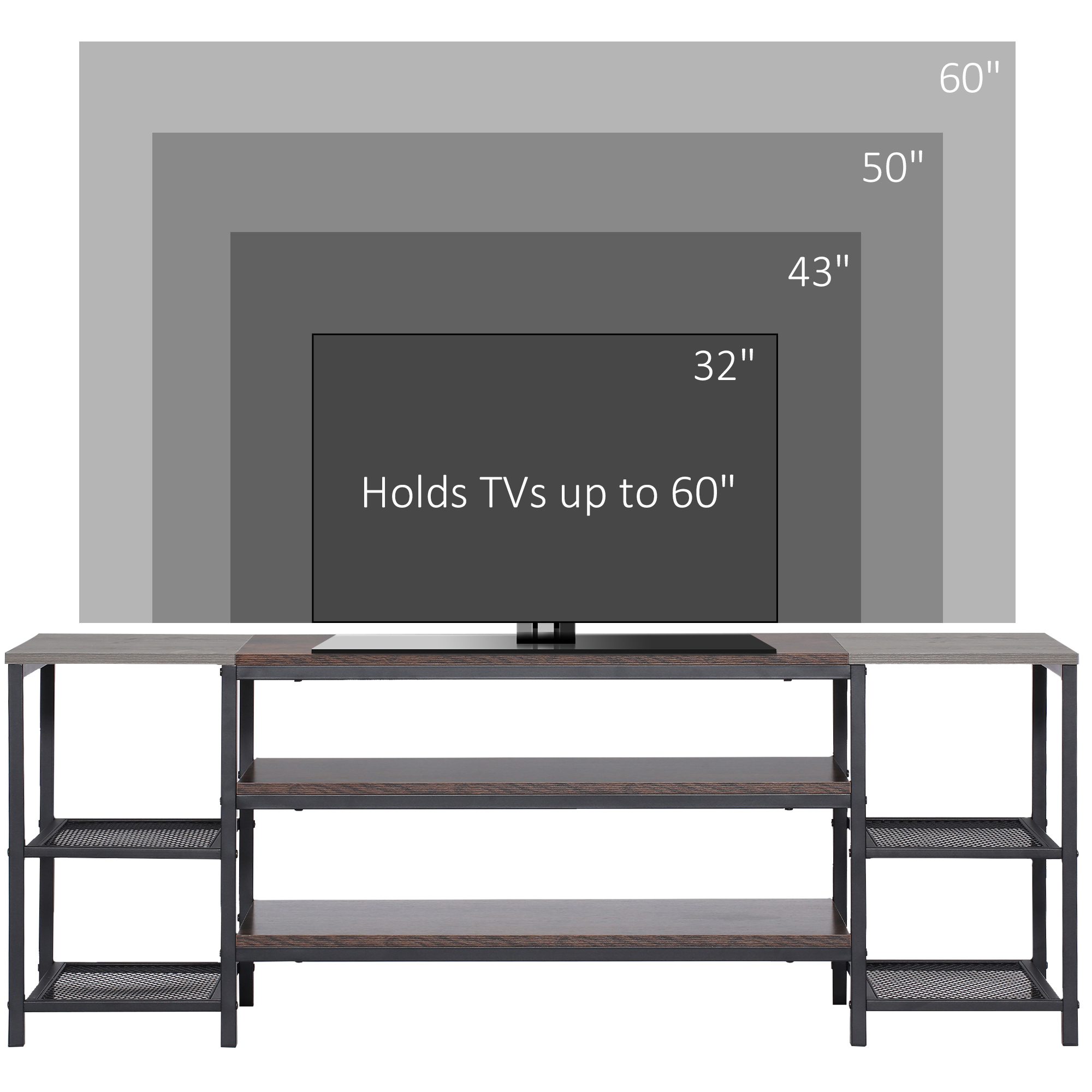 HOMCOM TV Unit Cabinet for TVs up to 60 Inches, Industrial TV Stand with Storage Shelves for Living Room, Brown and Grey 7