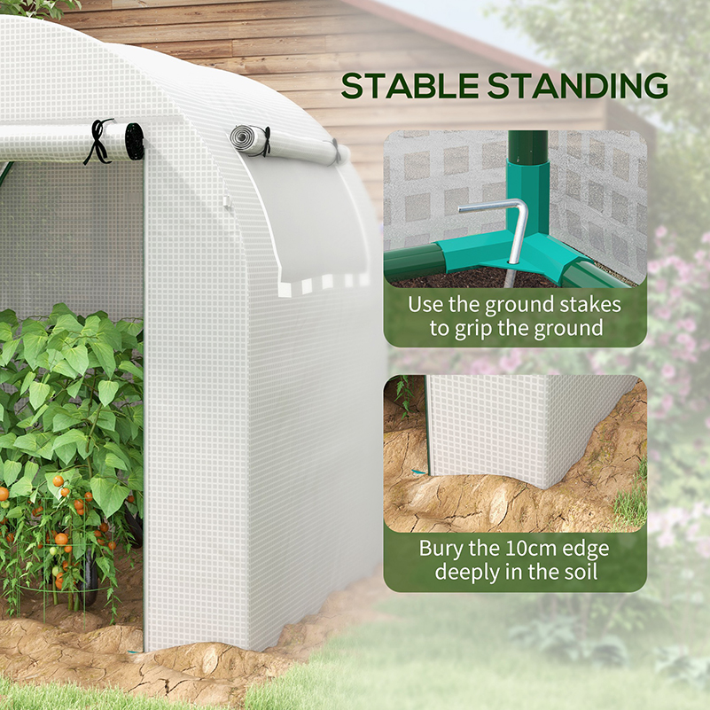 Outsunny Walk in Polytunnel Greenhouse, Green House for Garden with Roll-up Window and Door, 1.8 x 1.8 x 2 m, White 5