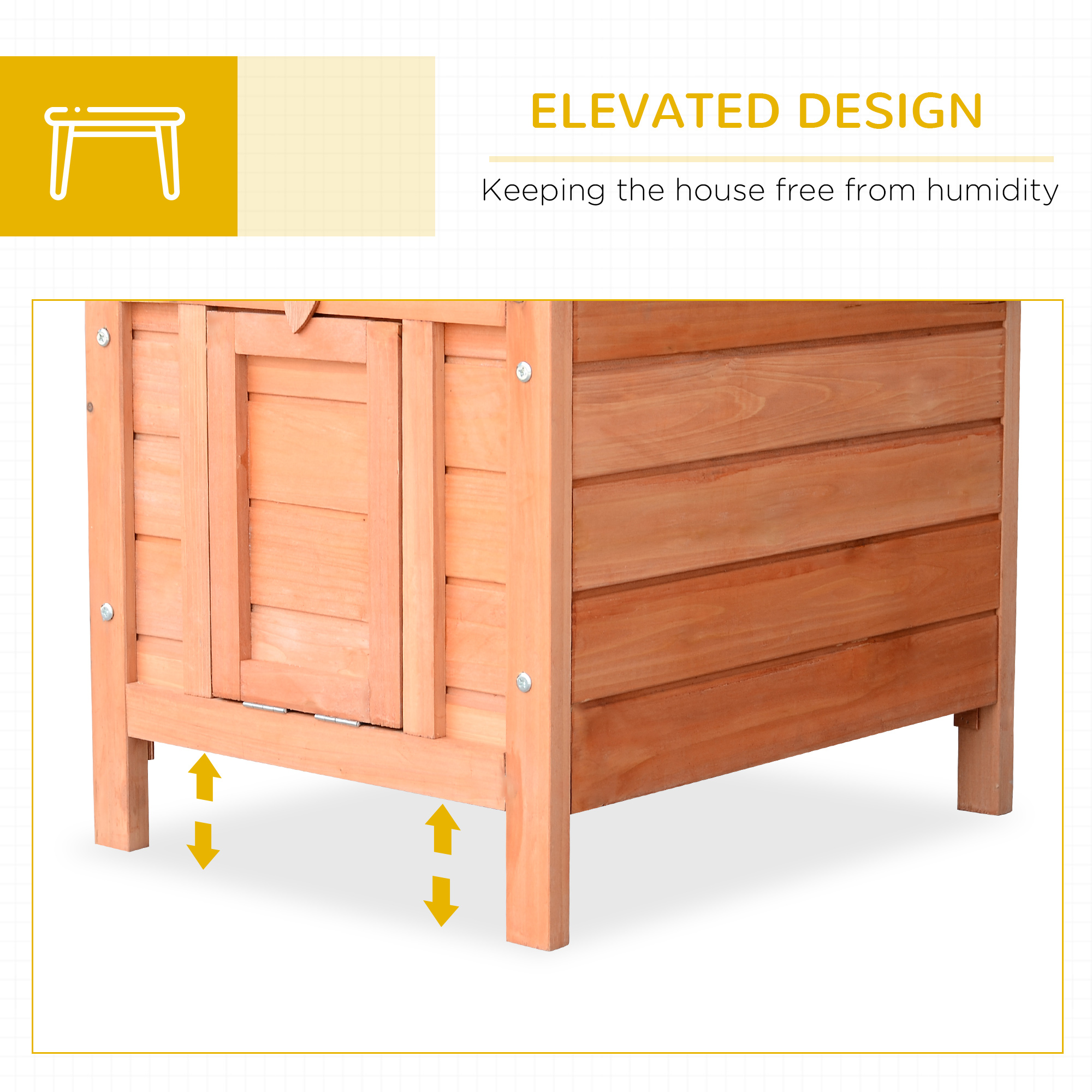 PawHut Wooden Rabbit Hutch Outdoor, Guinea Pig Hutch, Rabbit Hideaway, Cat House, Bunny Cage Small Animal House with Openable Roof, 51 x 42 x 43 cm, Natural 5