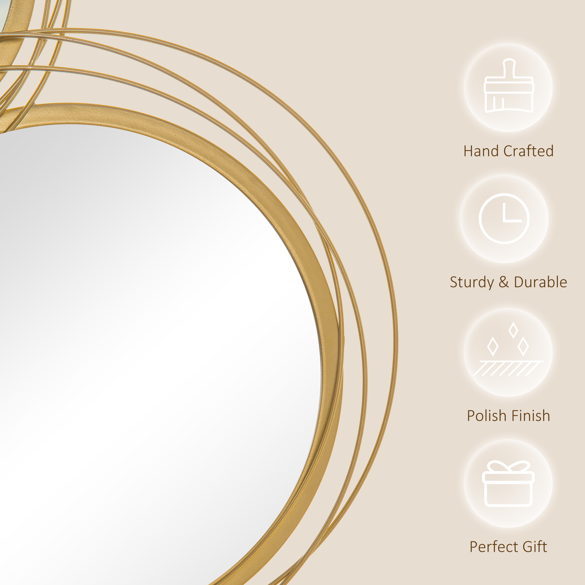 HOMCOM Metal Wall Mirrors, 107cm Modern Decorative Gold Mirror Decor Hanging, Home Wall Sculptures for Living Room Bedroom Dining Room 6