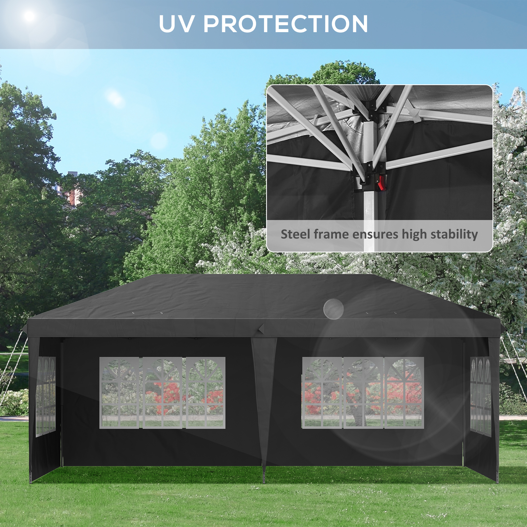 Outsunny 3 x 6m Pop-Up Gazebo, with Removable Walls Black 7