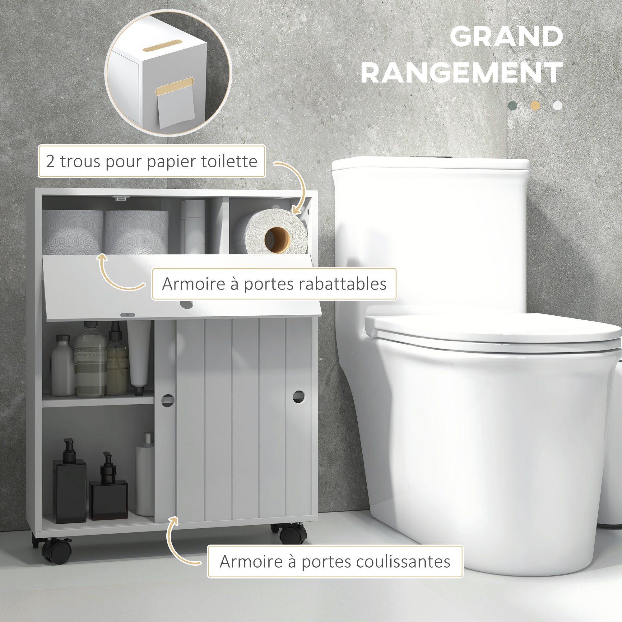 Rangement Papier Toilette 48L Oxford 600D - Boîte Organisateur Salle De Bain 43x17x66cm Noir