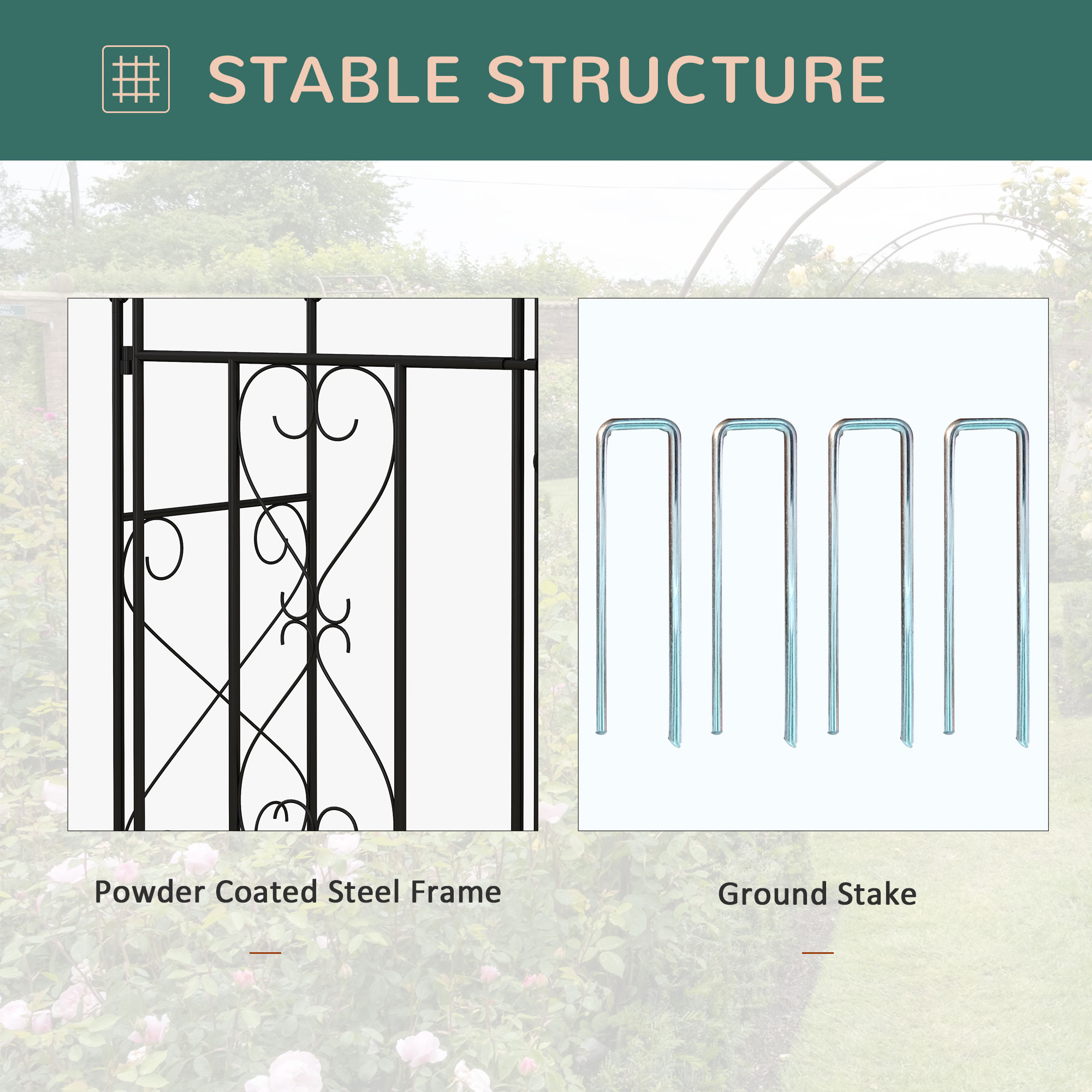 Outsunny Decorative Garden Arch, with Gate Black 4