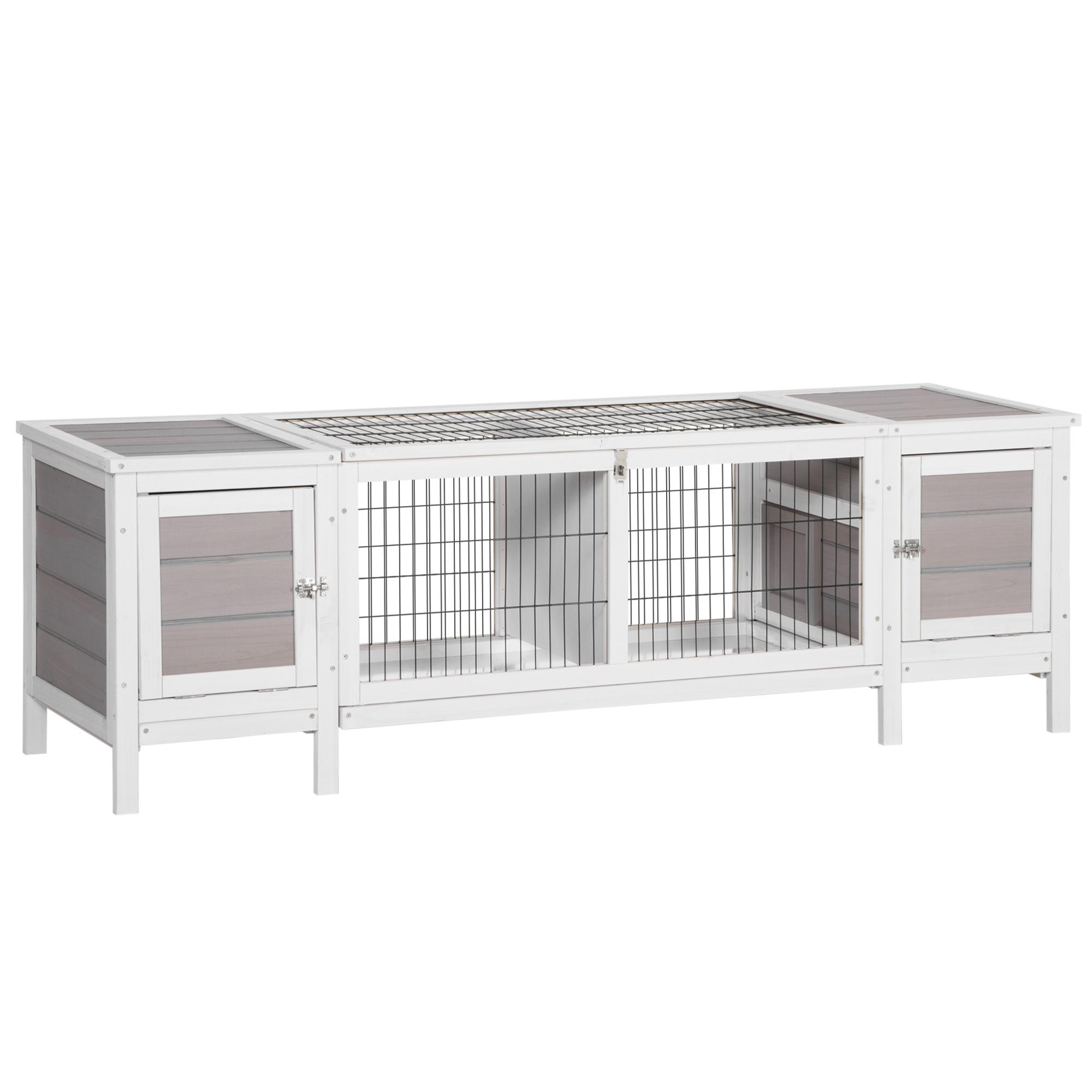 PawHut Wooden Pet Hutch, Two-Tier Cage with Rain Cover, Wheels, White