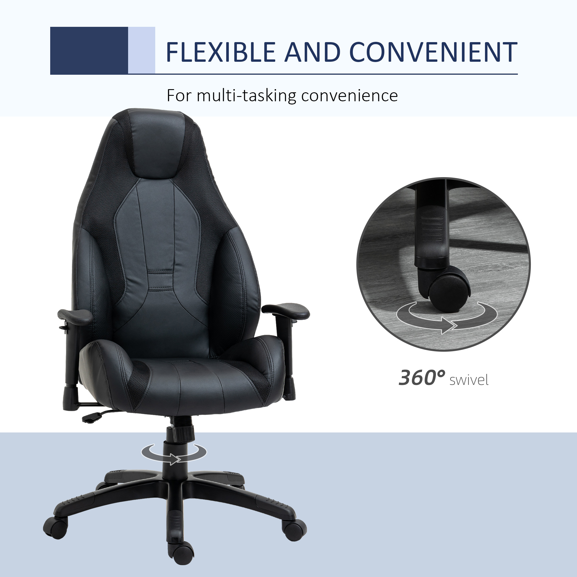 Vinsetto Racing Gaming Chair, Mesh & Faux Leather Computer Chair with High Back, Swivel Wheels, Adjustable Height and Armrest, Black 6