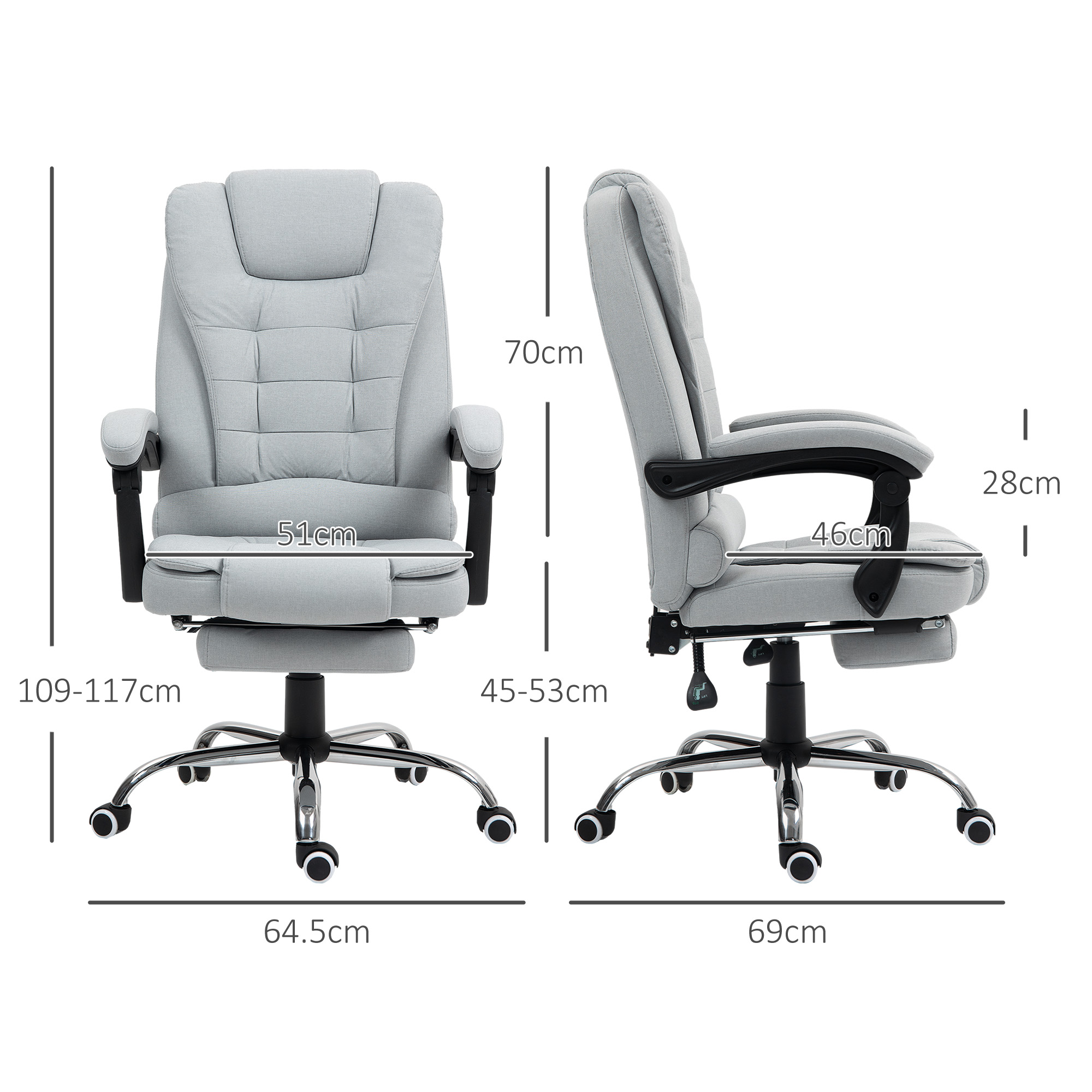 HOMCOM Linen-Look Adjustable Office Chair Light Grey 3