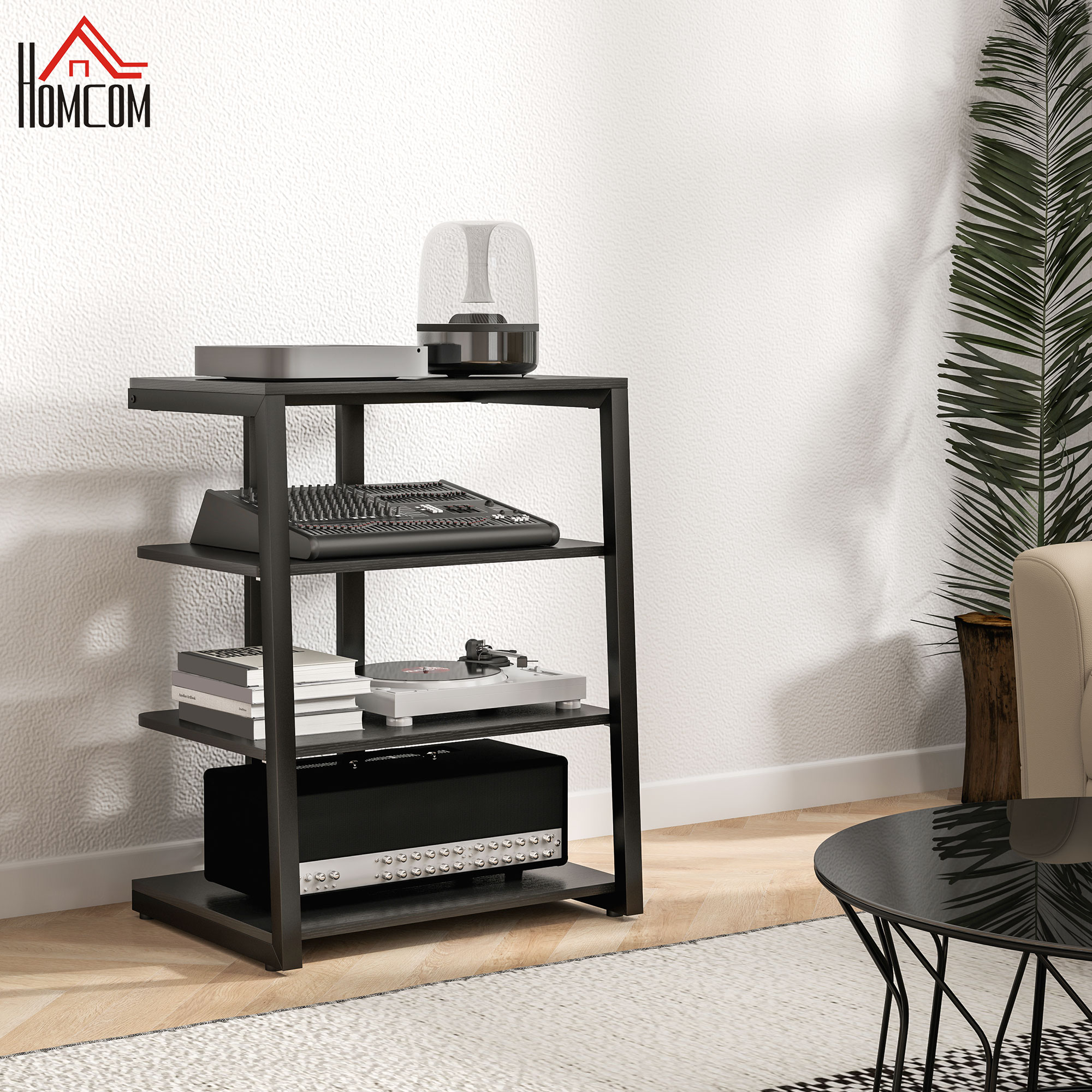 HOMCOM HiFi Stand, with Four Storage Shelves Black 2