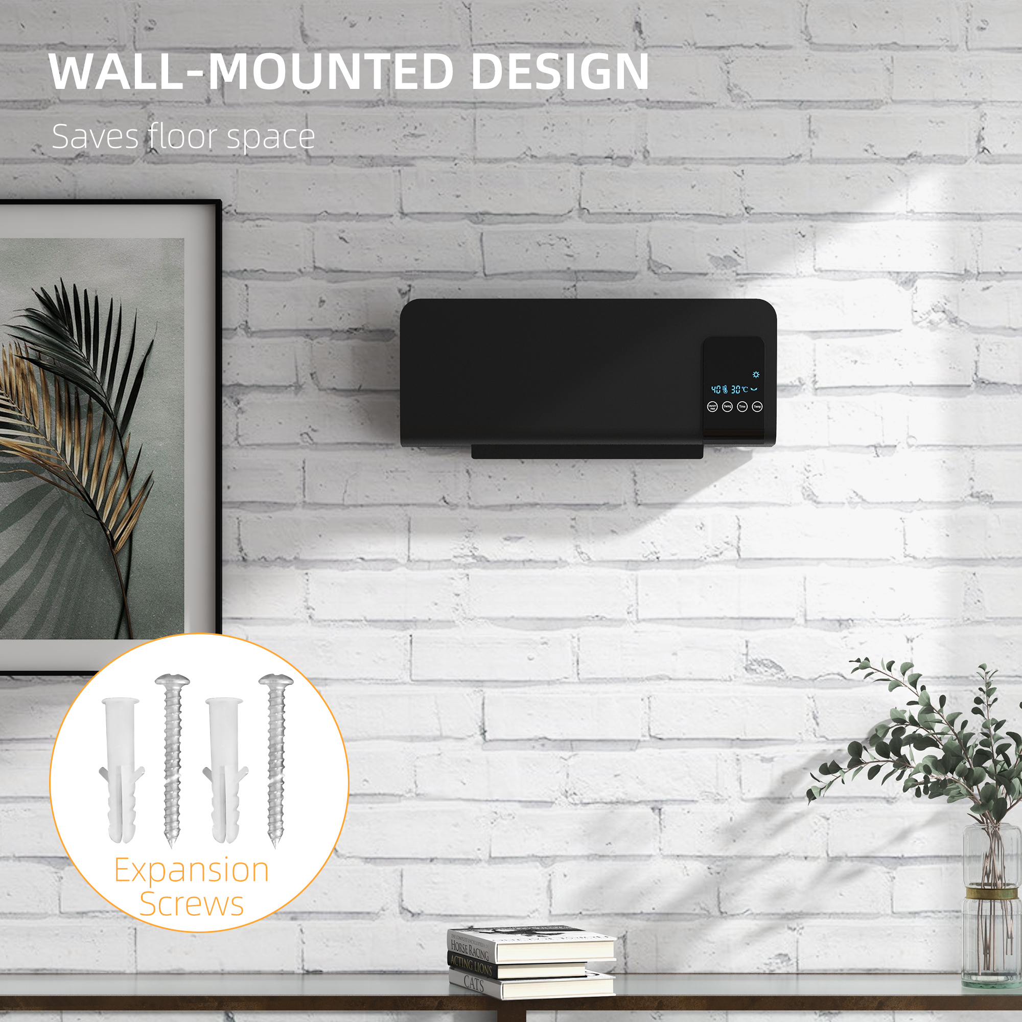HOMCOM 2000W Wall Mounted Heater, 18-45°C Temperature, Black 8