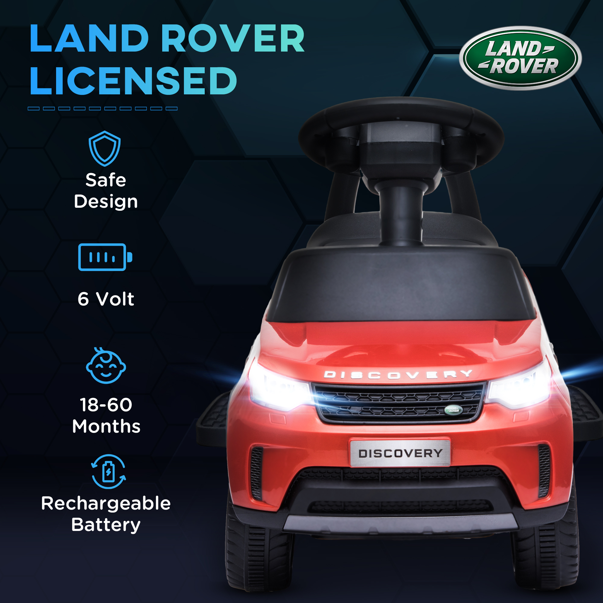 AIYAPLAY 2-in-1 Land Rover Licensed 6V Kids Electric Ride On Car, Sliding Car w/ Headlights, Music, for 18-60 Months, Red 5