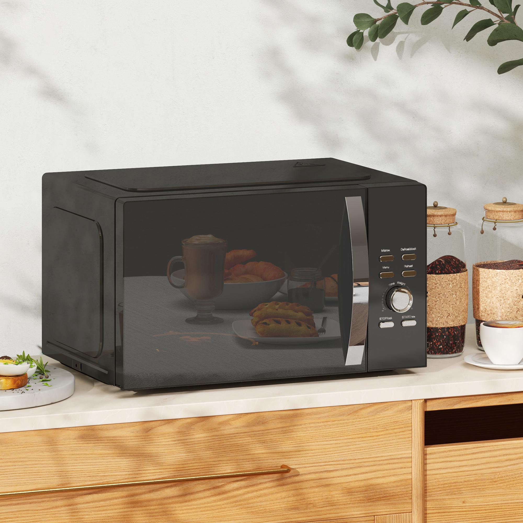 HOMCOM 23L 800W Microwave Oven, Digital Solo Microwave with 5 Power Levels, Automatic Defrost, 8 Auto Cook Menus, 60 Minutes Timer, Clock, Easy Clean, Small Black Microwave 2