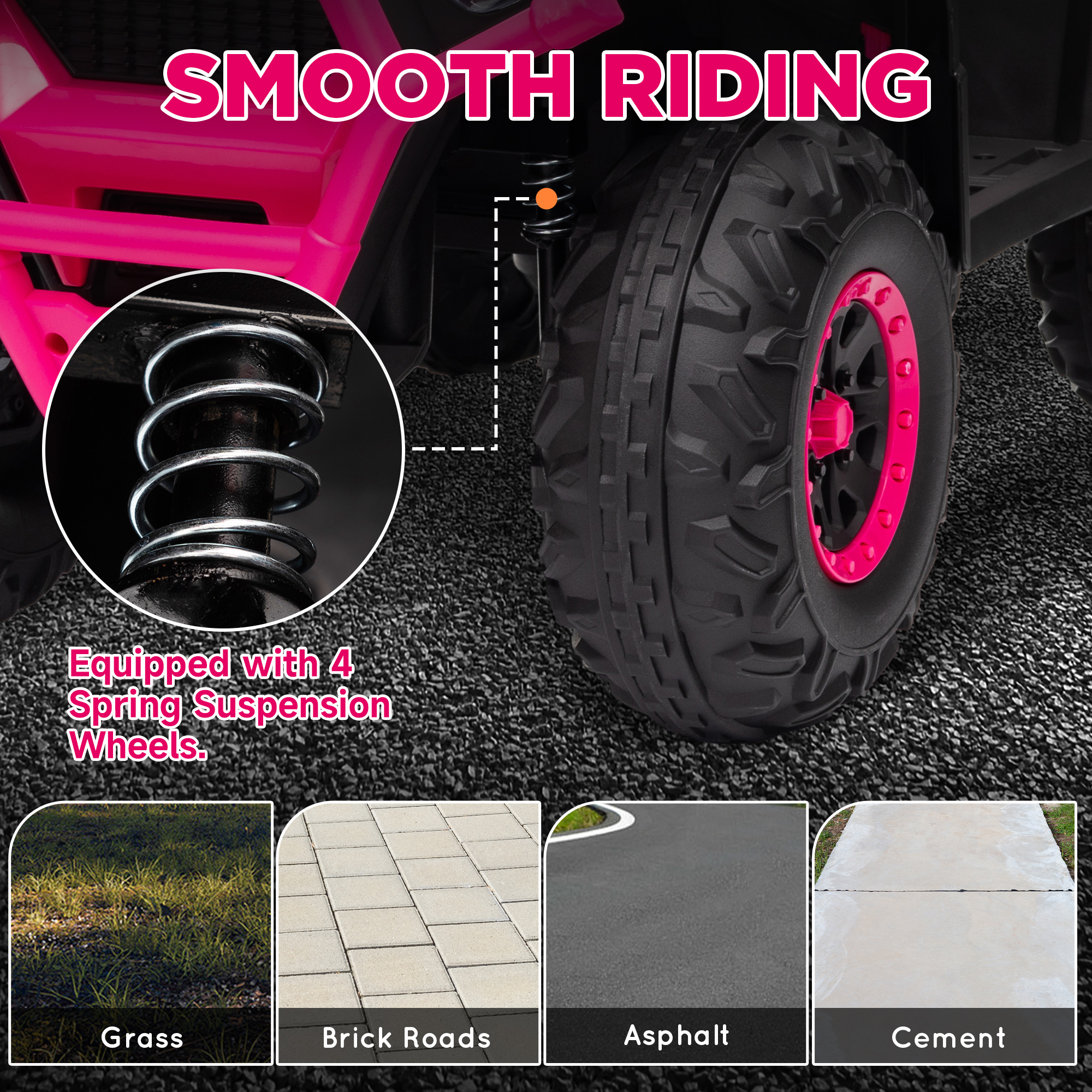 AIYAPLAY 12V Kids Electric Ride on ATV, Battery-Powered Quad Bike w/ Spring Suspension, Forward Backward, Storage Basket, Pink 4
