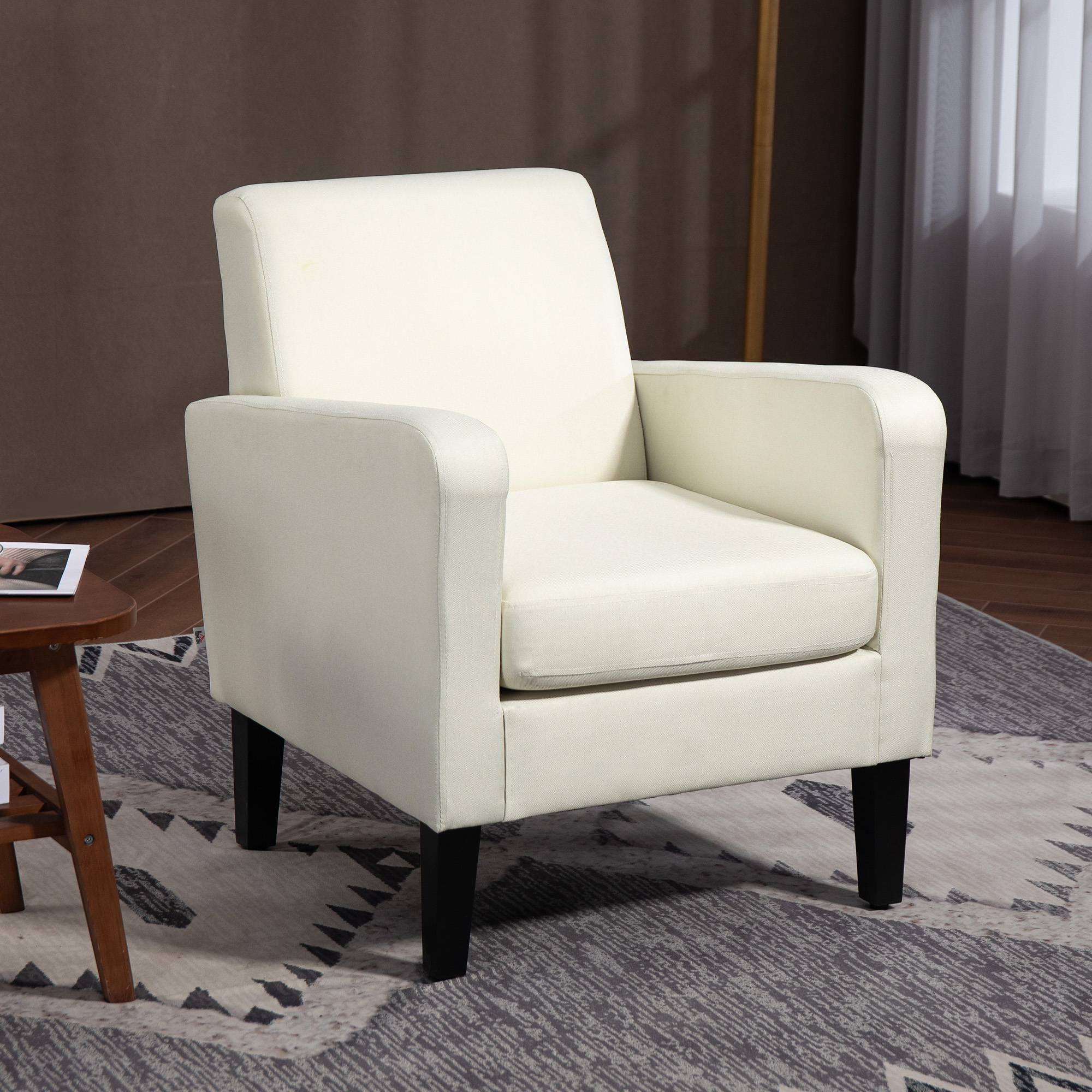 HOMCOM 2 Pieces Modern Armchairs with Rubber Wood Legs, Upholstered Accent Chairs, Single Sofa for Living Room, Bedroom, Cream White 8