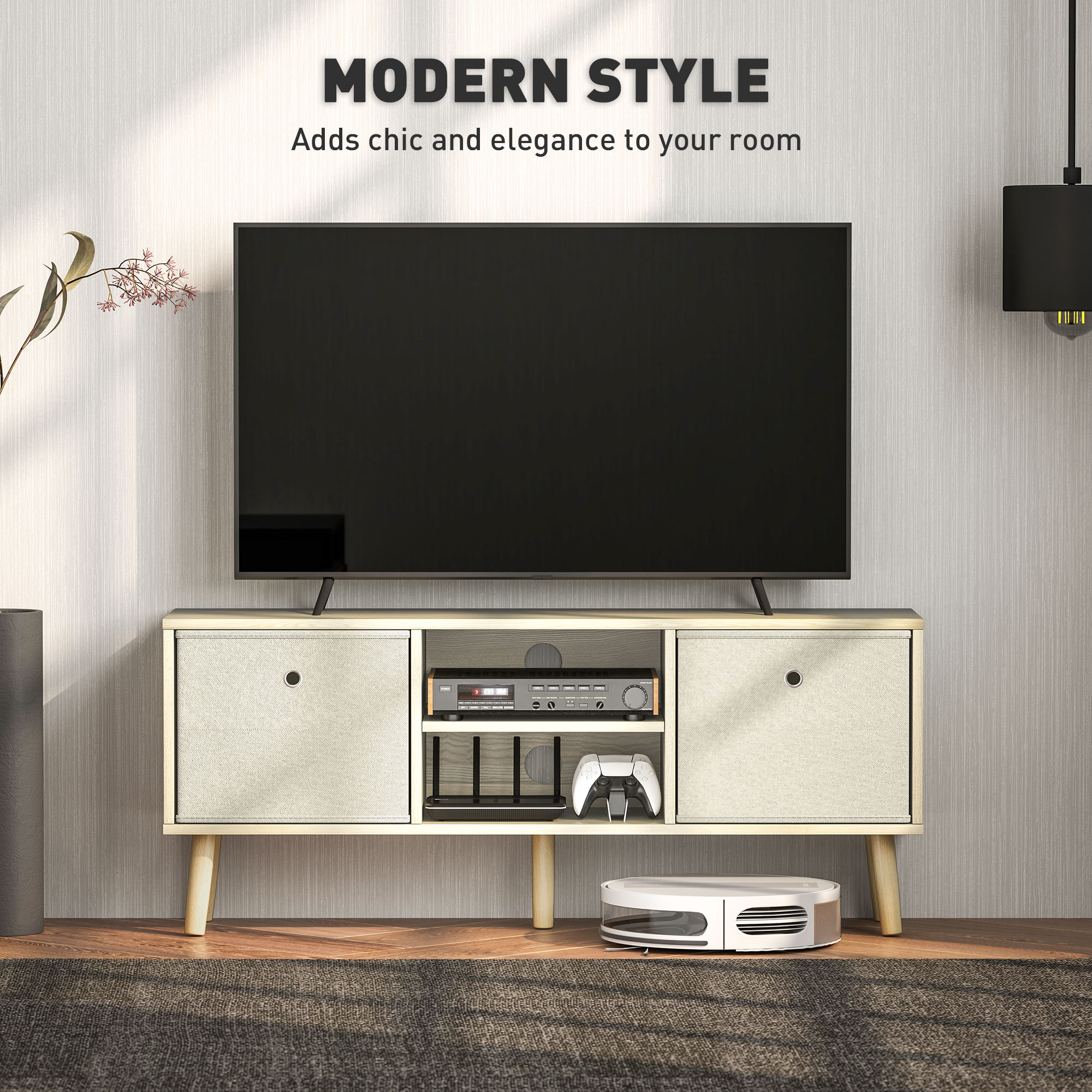 HOMCOM TV Cabinet Stand Unit for TVs up to 50'' with Foldable Drawers, Entertainment Centre for Living Room Natural 4