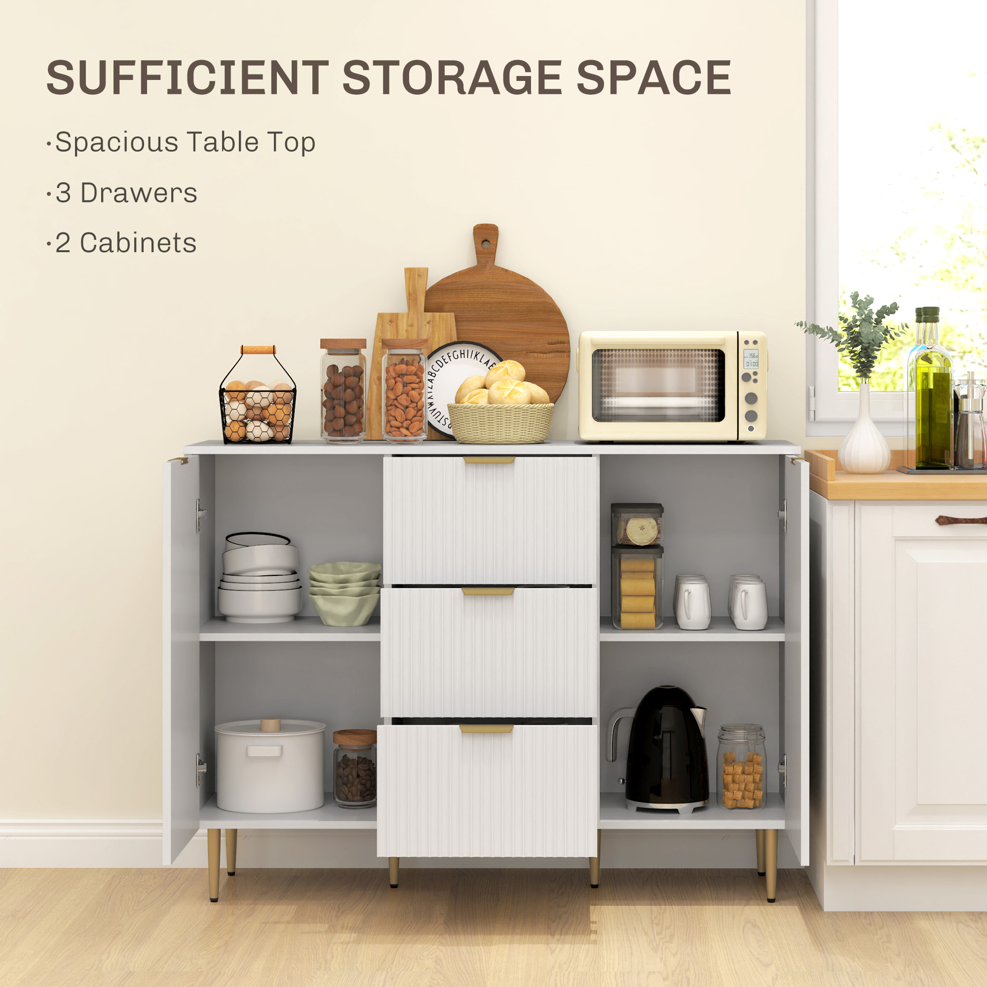 HOMCOM 2-Door Sideboard with 3 Drawers and Adjustable Shelves White 4