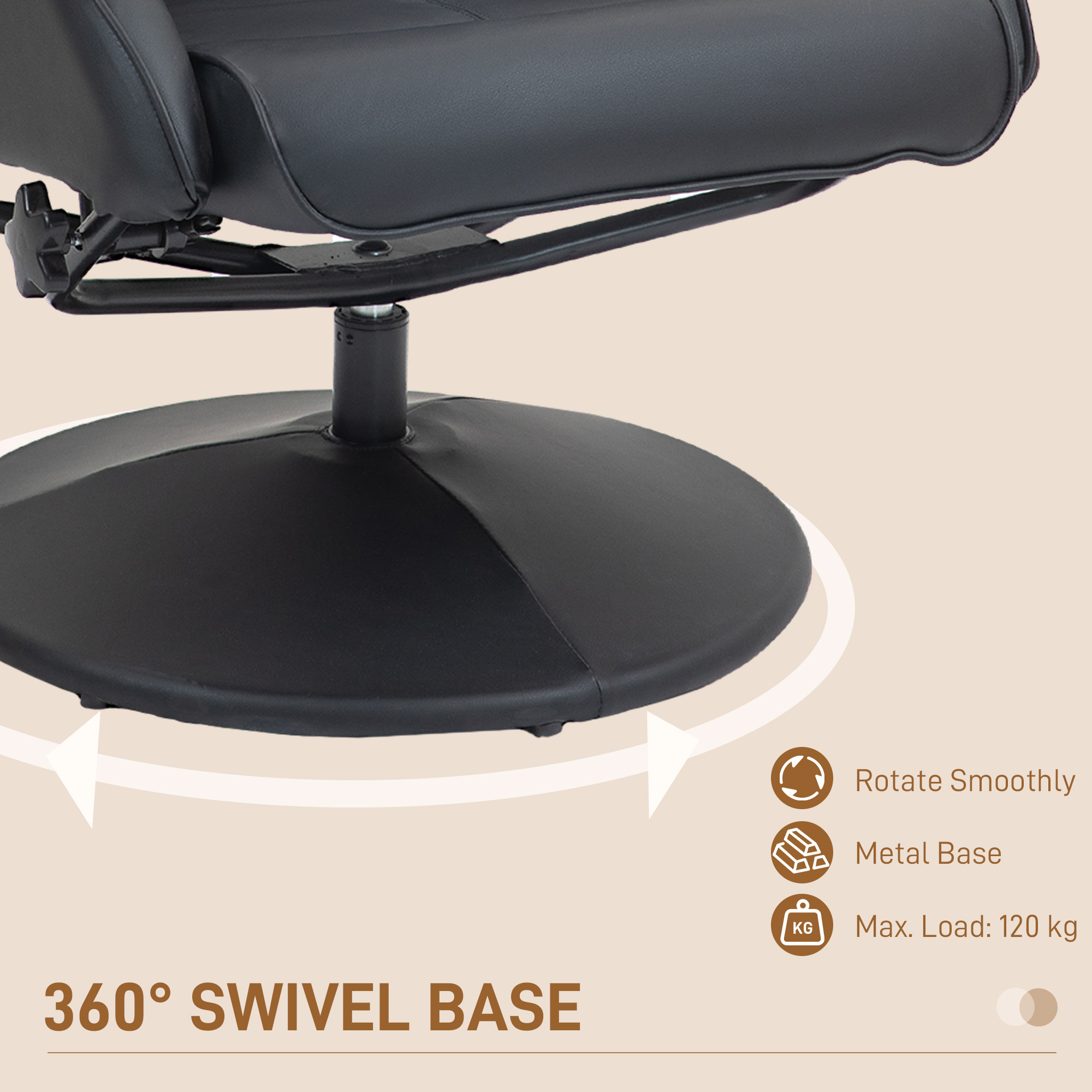 HOMCOM Faux Leather Reclining Chair and Footstool Black 6